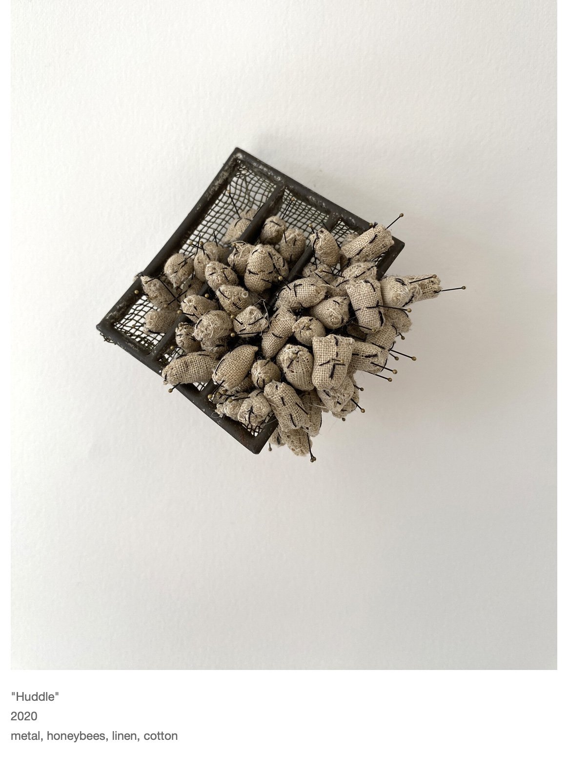 Huddle, 2020, metal, honeybees, linen, cotton