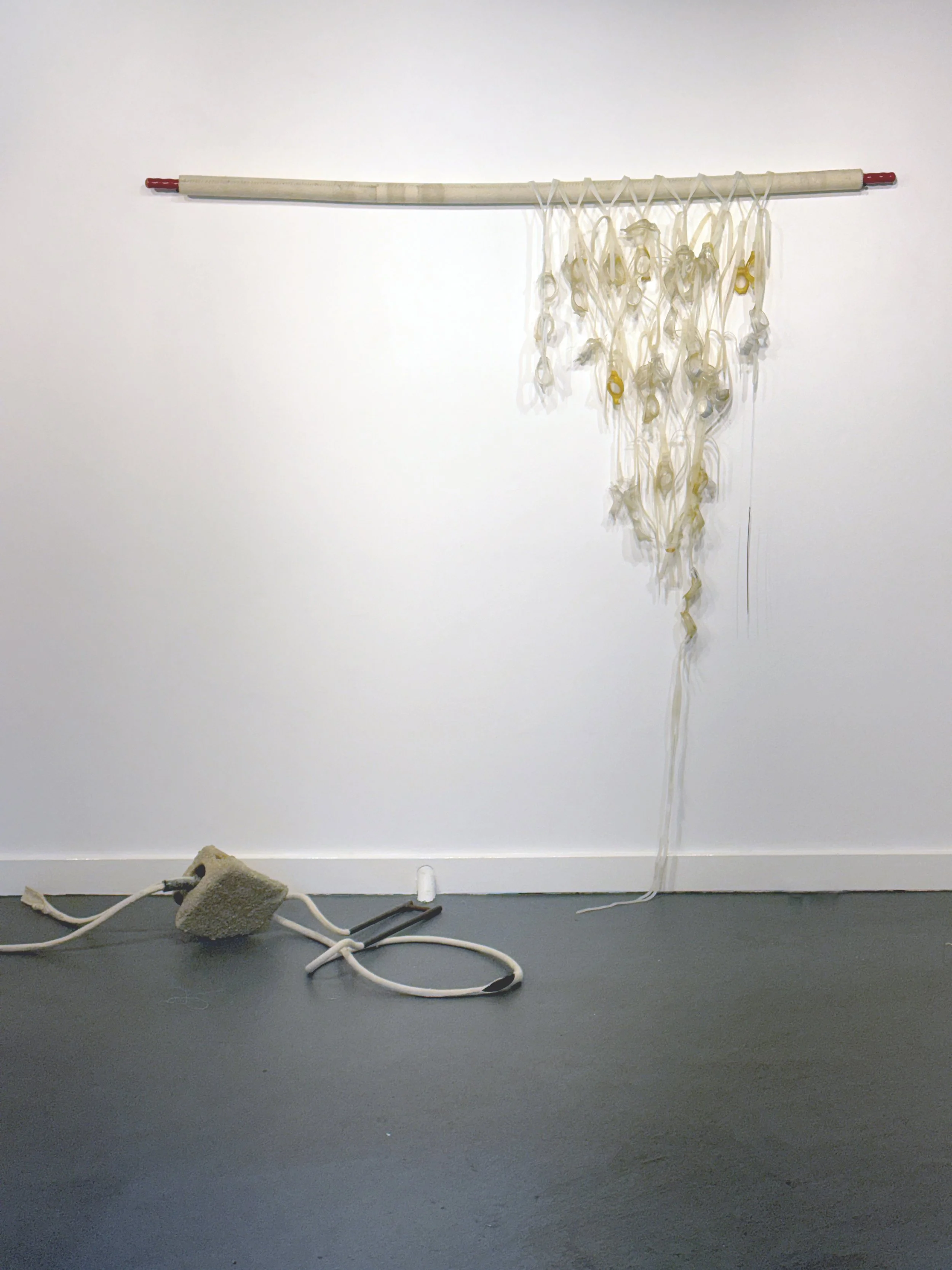 Abandon, 2026, silicone, plastic, beeswax, silk, metal, 42 x 68 inches