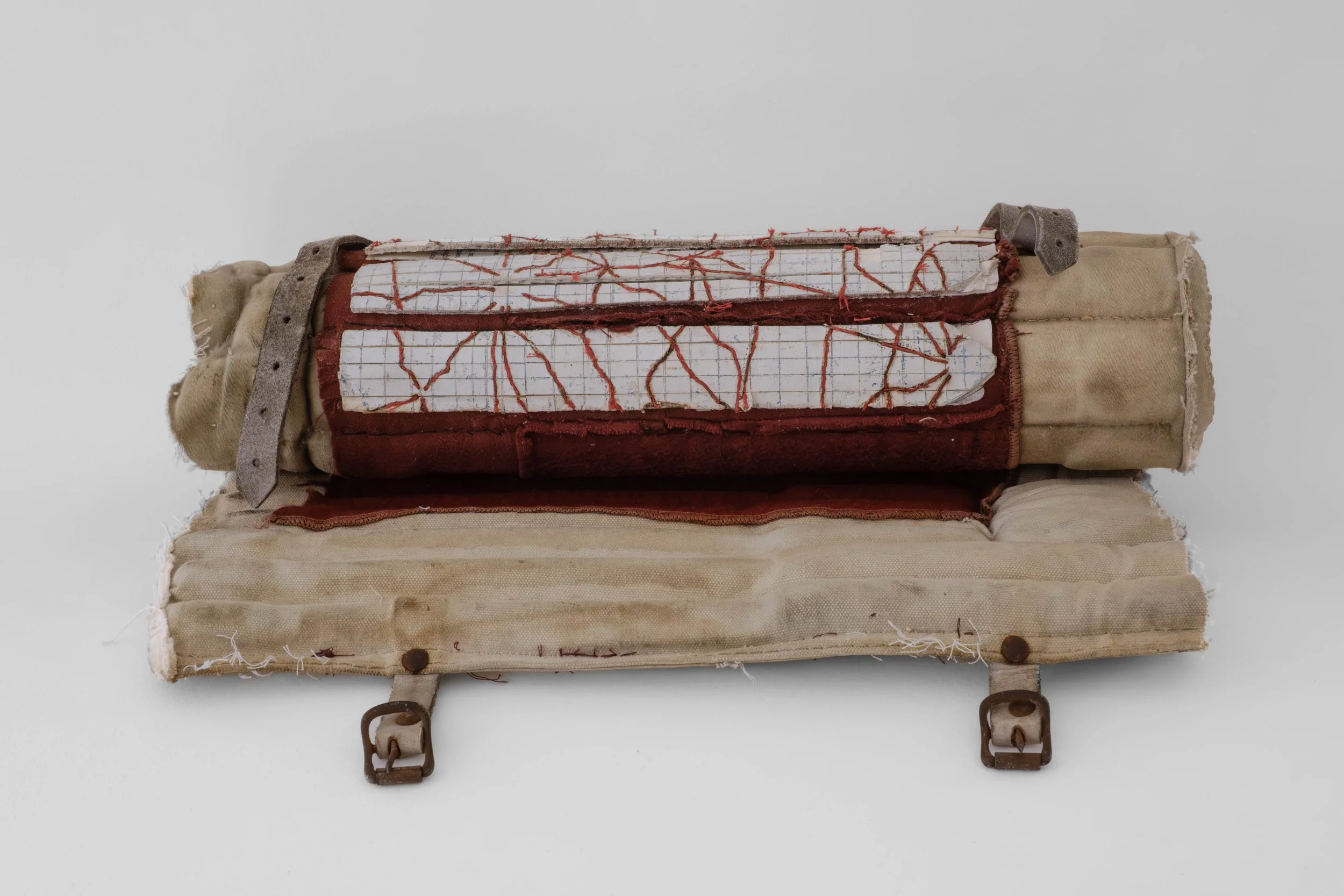 Wayfinding, 2021-2025, cotton, metal, paper, casein, 5 x 15 x 8 inches