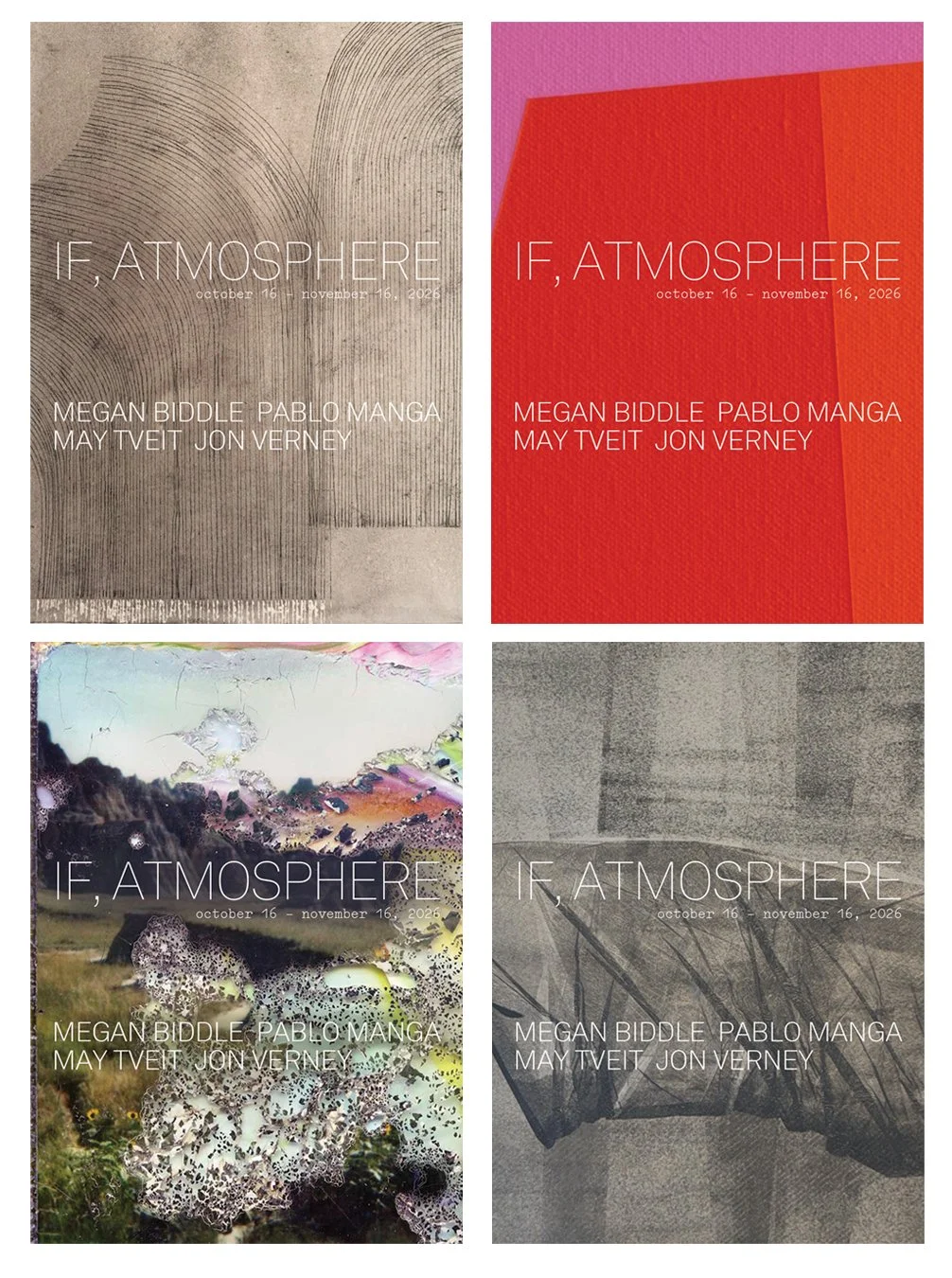 group show: Megan Biddle, Pablo Manga, May Tveit, Jon Verney