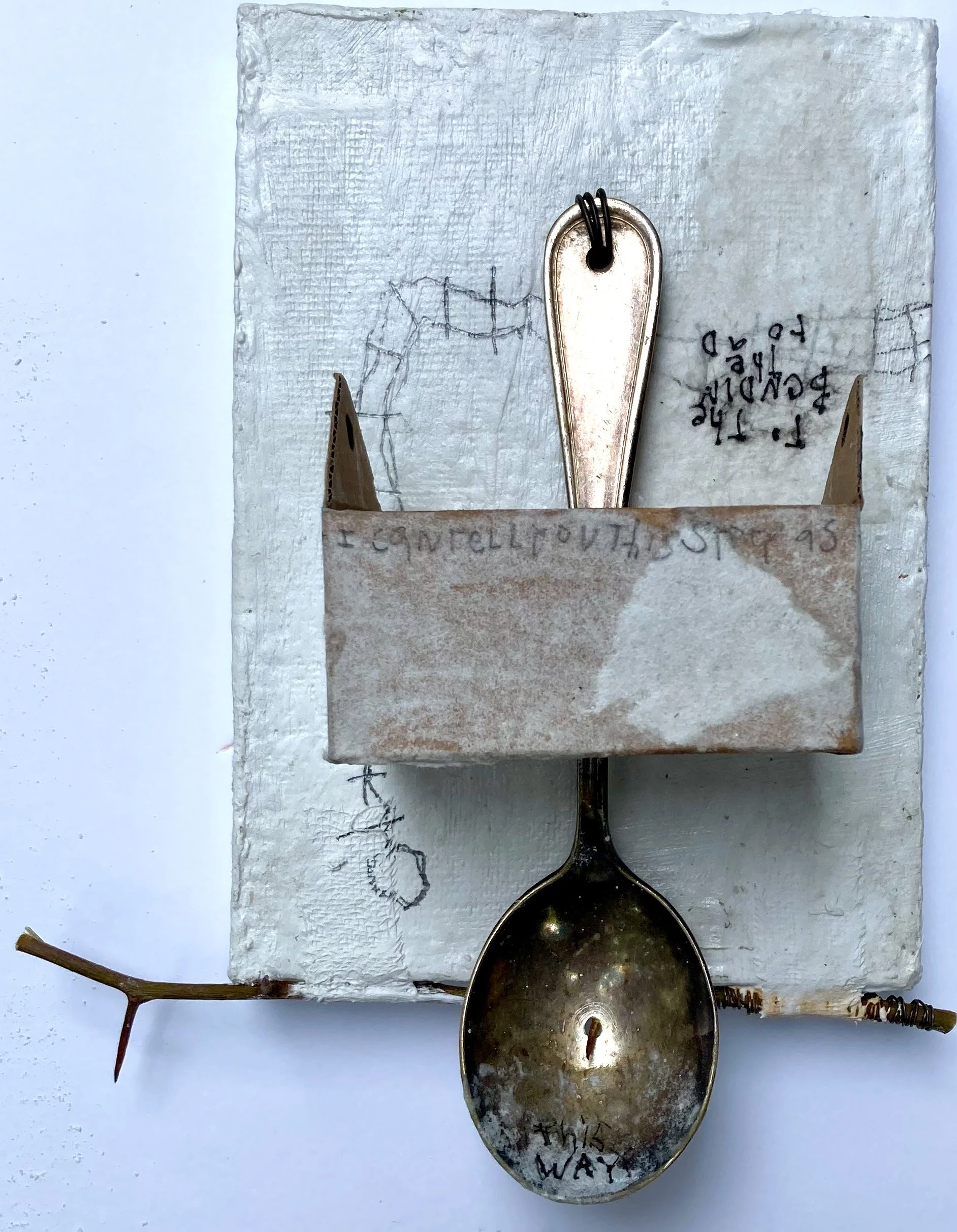 Simple Tools for Survival, 2023, mixed media, 5 x 8.5 inches