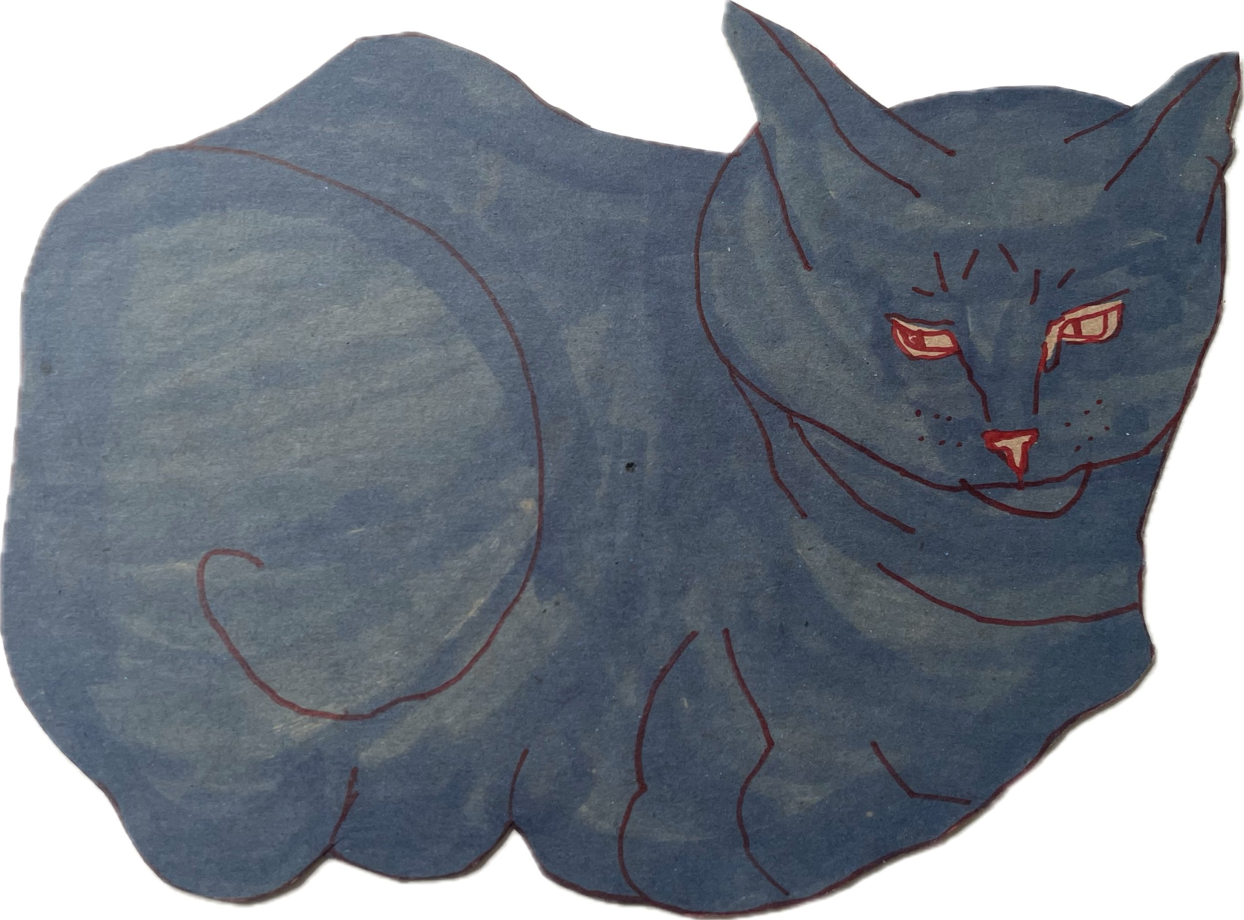 Dubious Cat Loaf, ink on paper, 7 x 9” cutout, 2024, $150