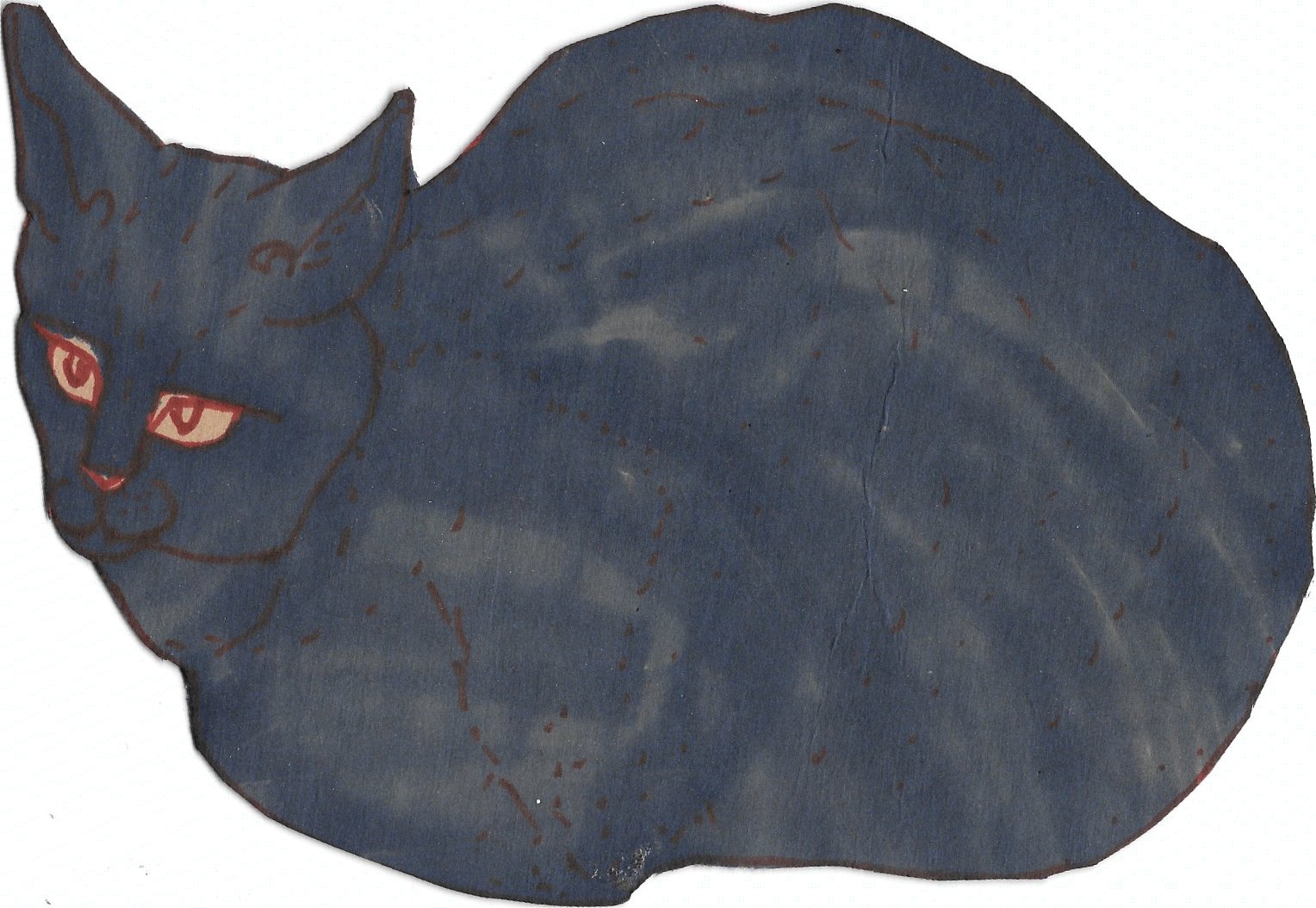 Cat Loaf with Fangs, ink on paper, 5 x 8” cutout, 2024, $150