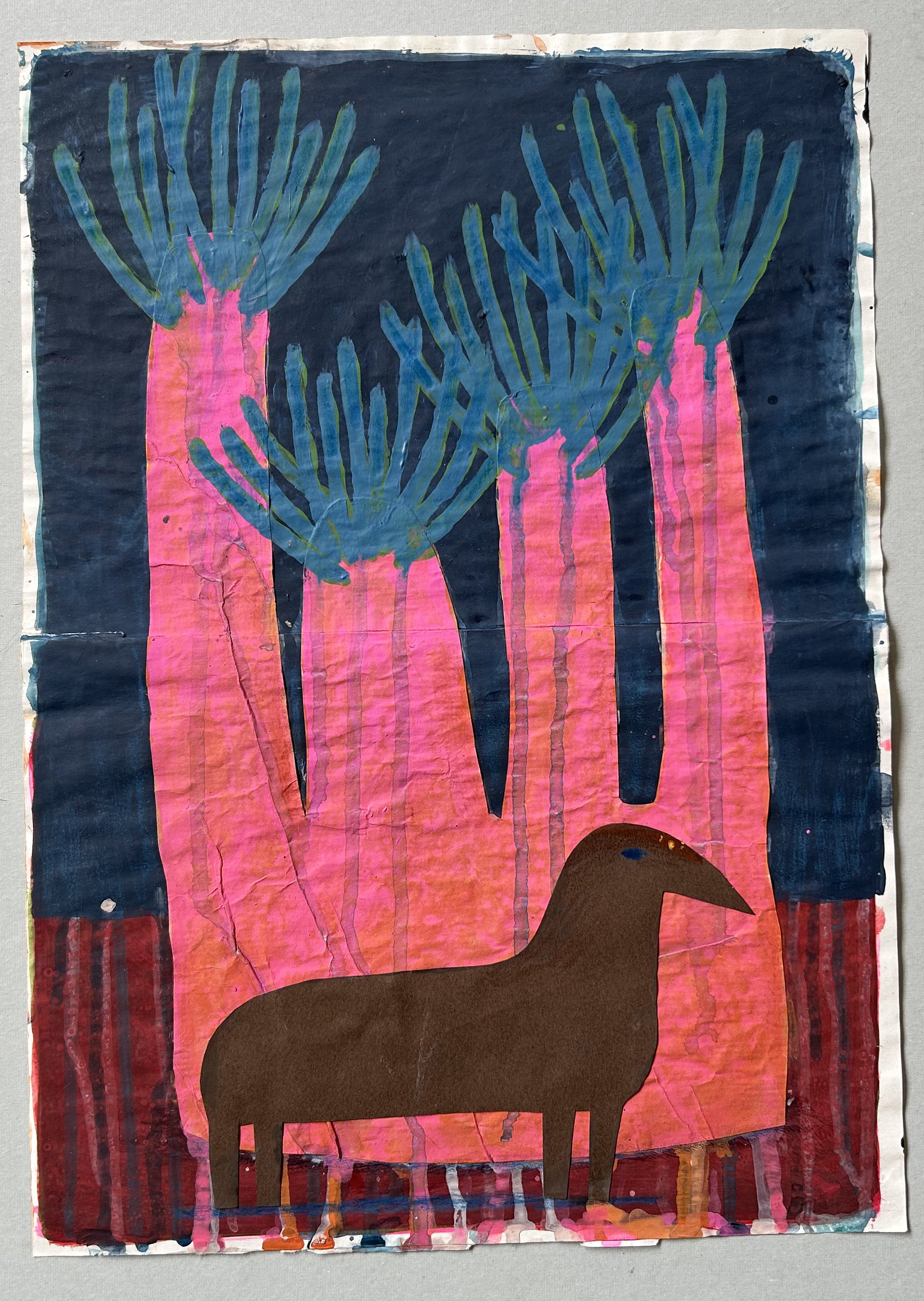 Drawing #2, 2023, acrylic and color crayon on paper, 16 x 11.5”