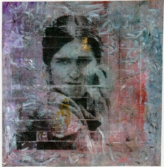 Paisely_D Lessing,  2010-2015 interwoven photo transparencies, with ink, acrylic paint on paper, 8 x 10 inches, 600. 
