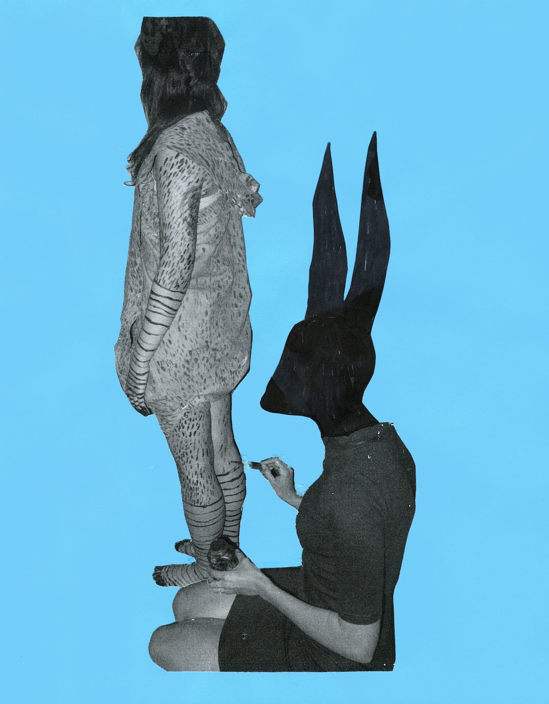 Hare Painting, ink and inkjet print on blue paper, 11 x 8 ½”, 2011, $250