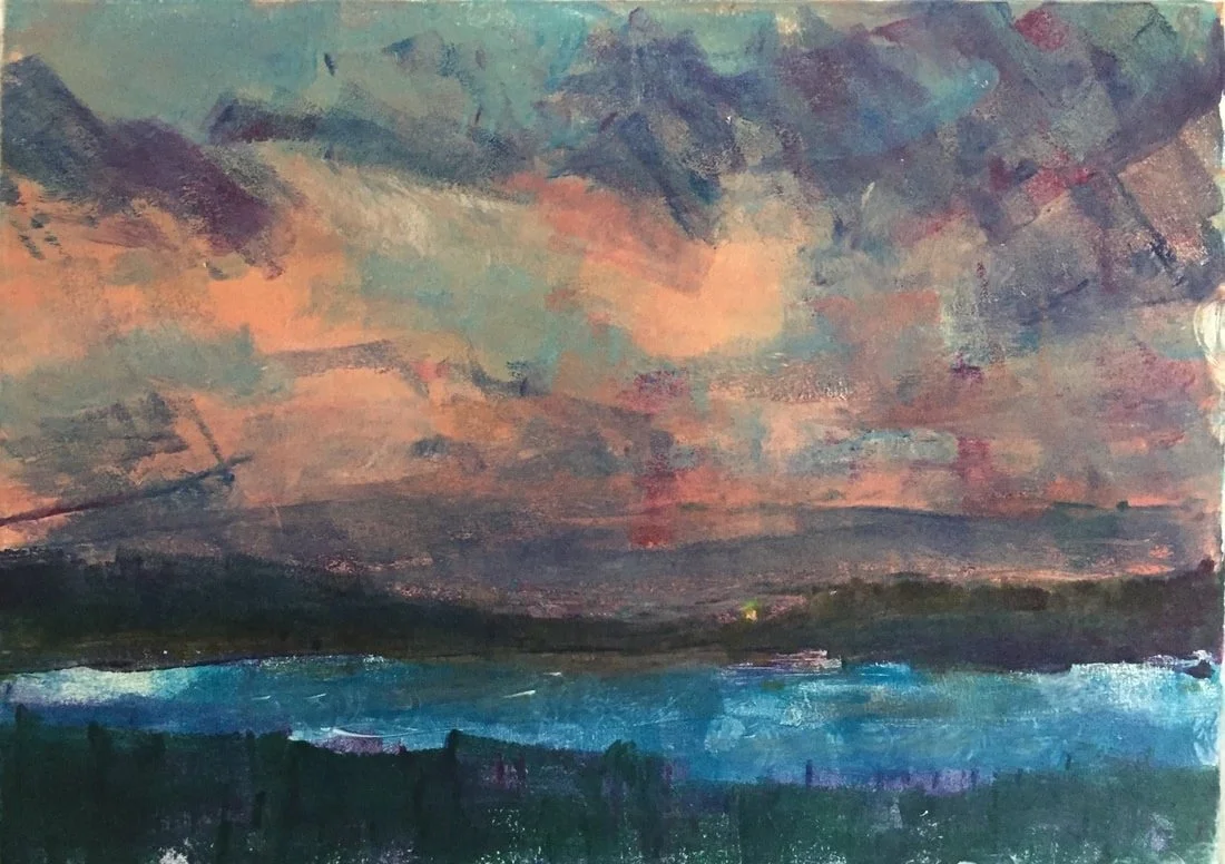Sunset on the Harbor (8x11”) Monotype, $275