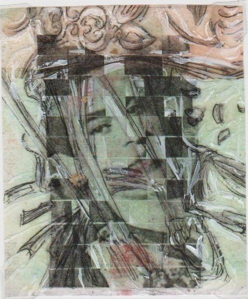 
Paisley_F Kahlo,  2010-2015 interwoven photo transparencies, with ink, acrylic paint on paper, 8 x 10 inches, 600. 