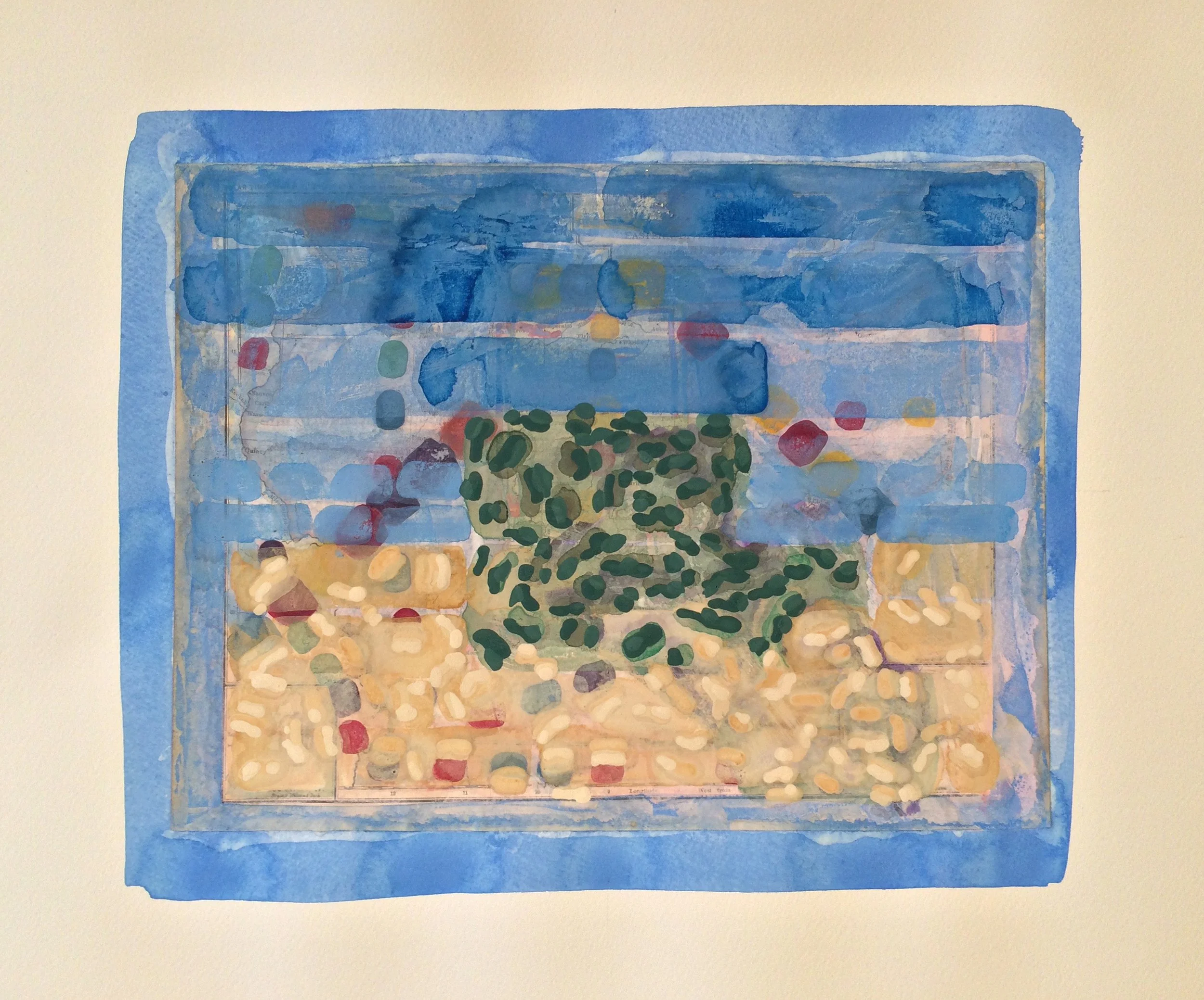 Outer Cape Overpainting XV, 2016, acrylic,
watercolor, ink on printed paper, 15 x 22 inches, 2000.