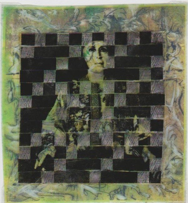 
Belleflower_L Nevelson,  2010-2015 interwoven photo transparencies, with ink, acrylic paint on paper, 8 x 10 inches, 600. 