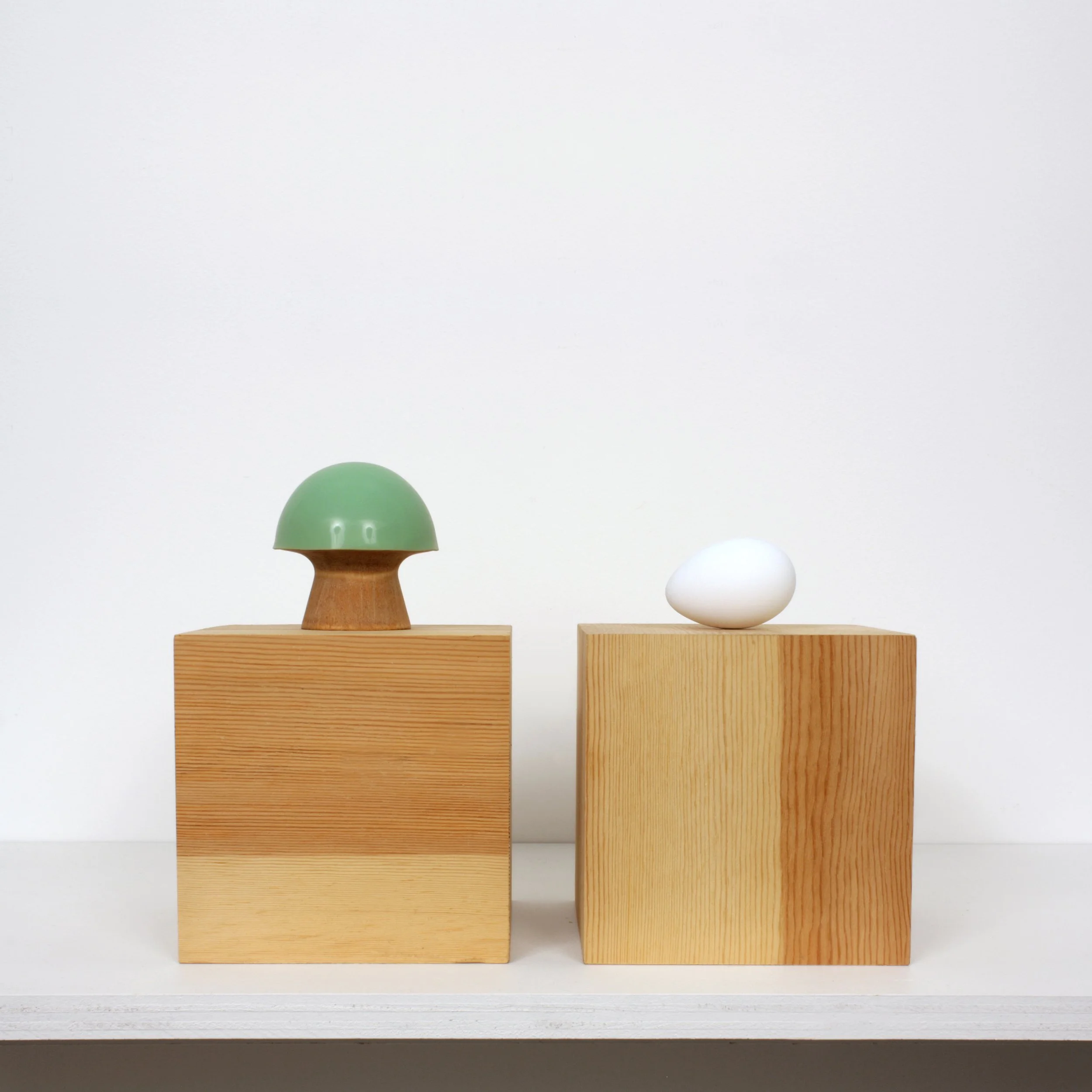 Mushroom and Egg, 2020, Found wood, rubber, and plastic objects, 9 x 13.5 x 6 inches