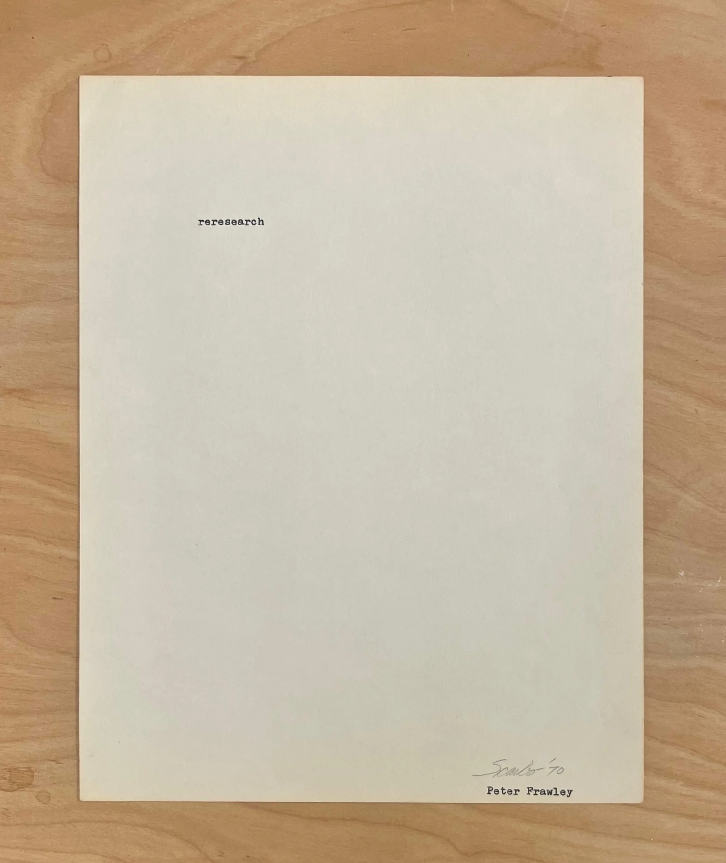 reresearch, 1970, type writer on paper