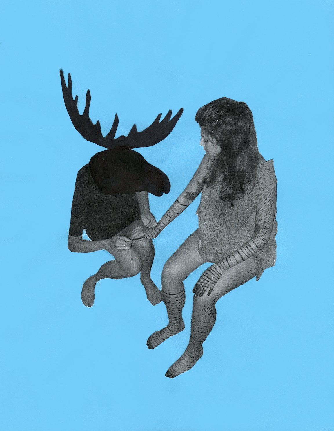 Moose Painting Nails, ink and inkjet print on blue paper, 11 x 8 ½”, 2011, $250
