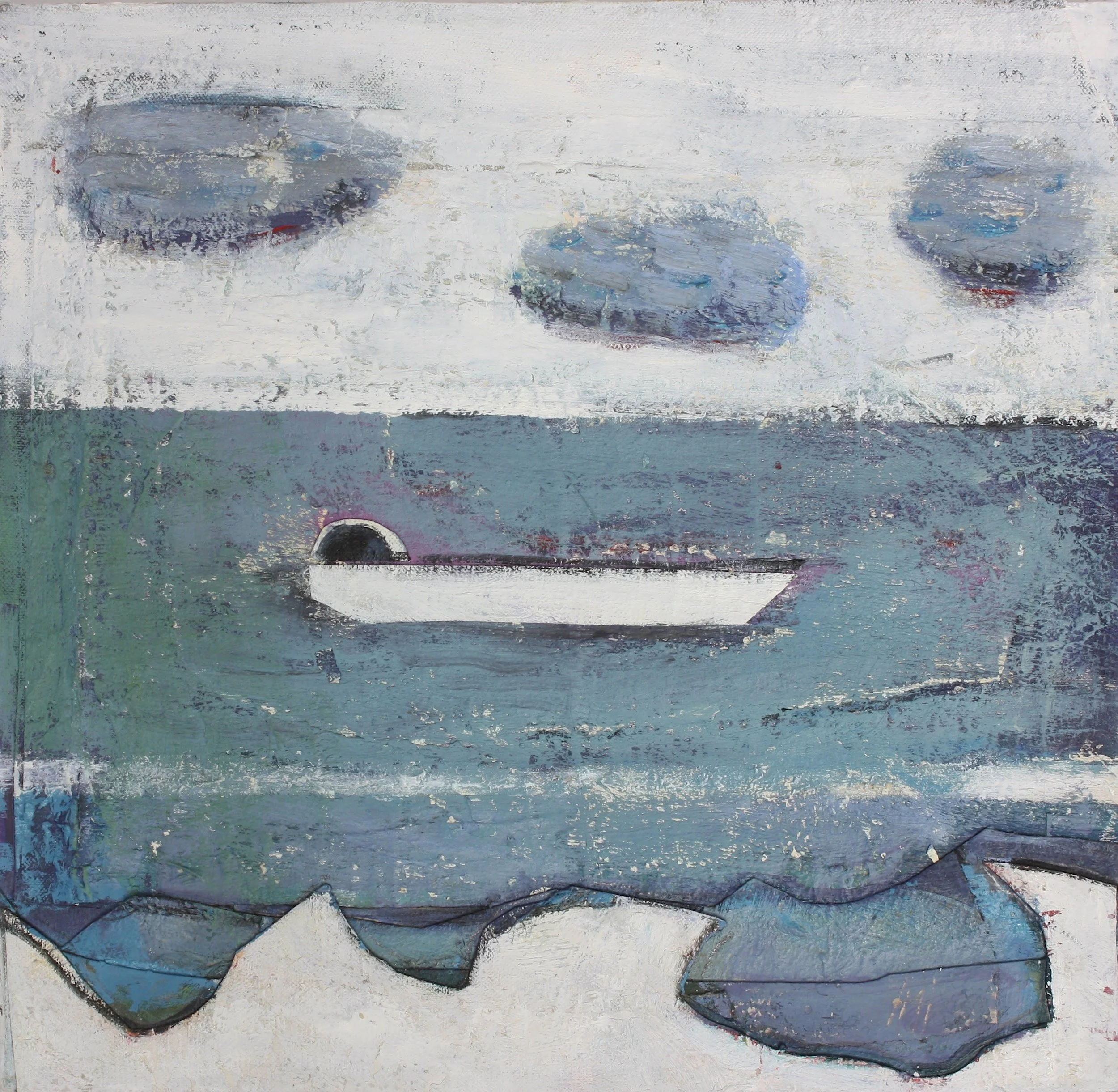 Breaker, 2026, oil collage on panel, 12.5 x 12.5 inches