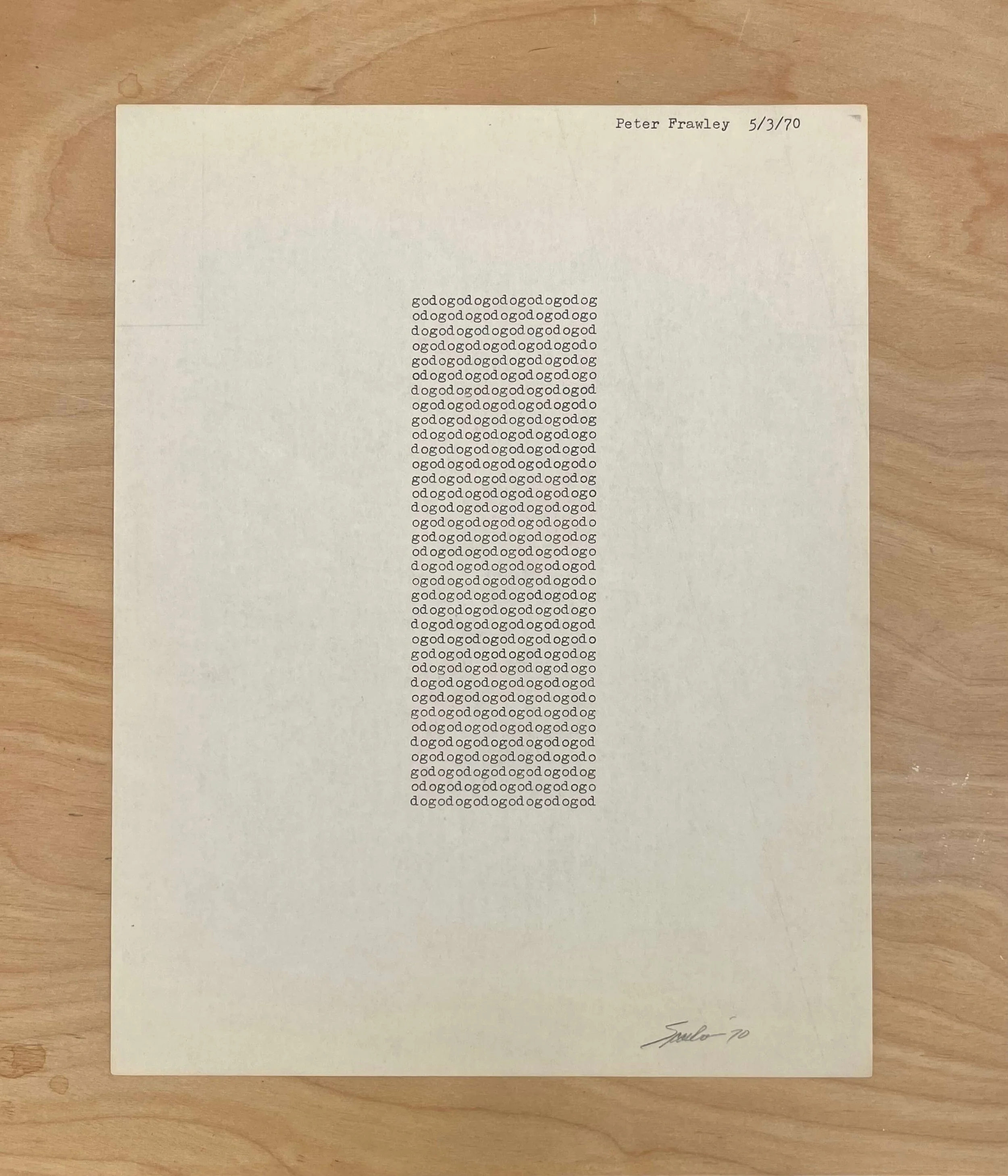 godogodogodog, 1970, type writer on paper