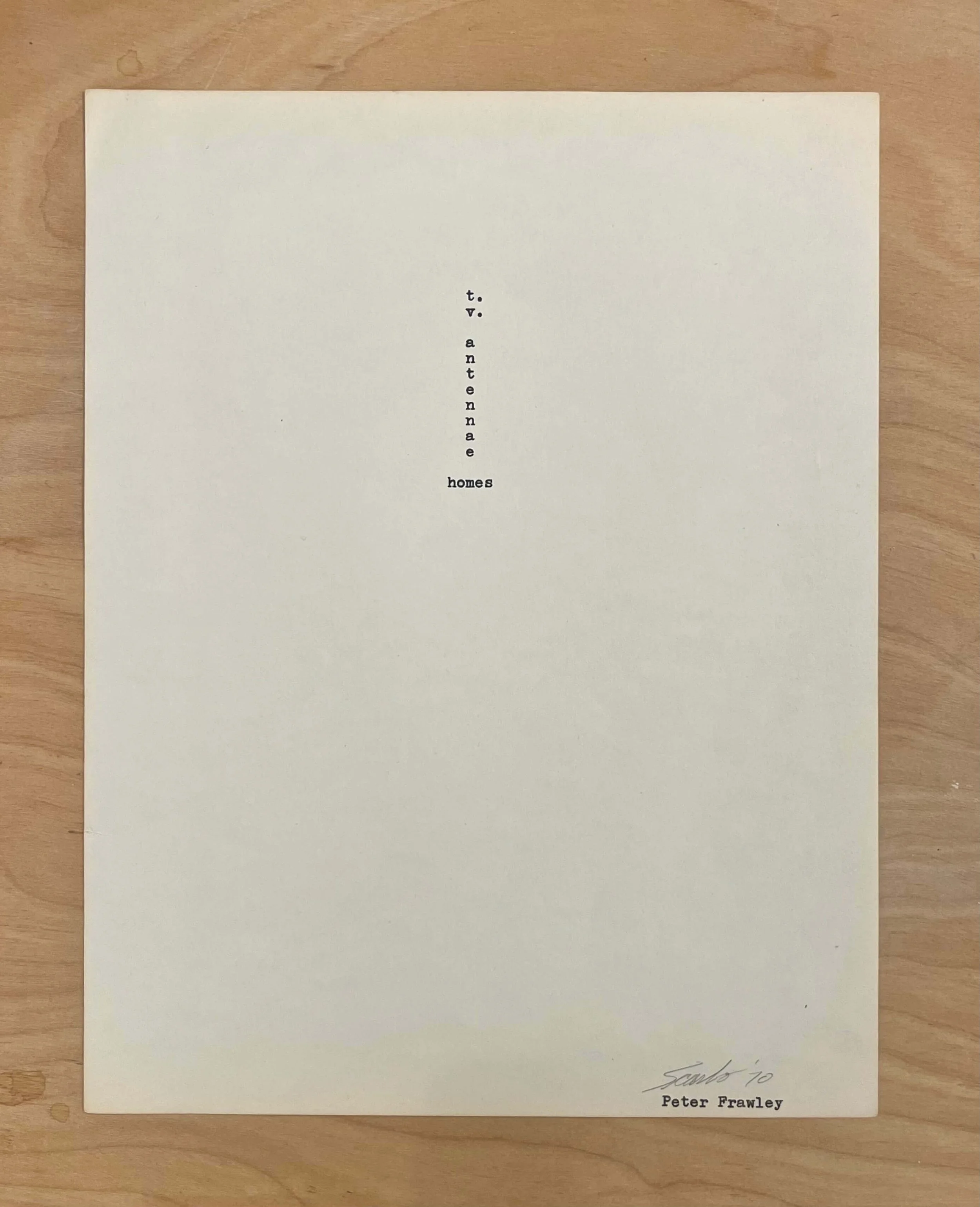 t.v. antennae homes, 1970, type writer on paper