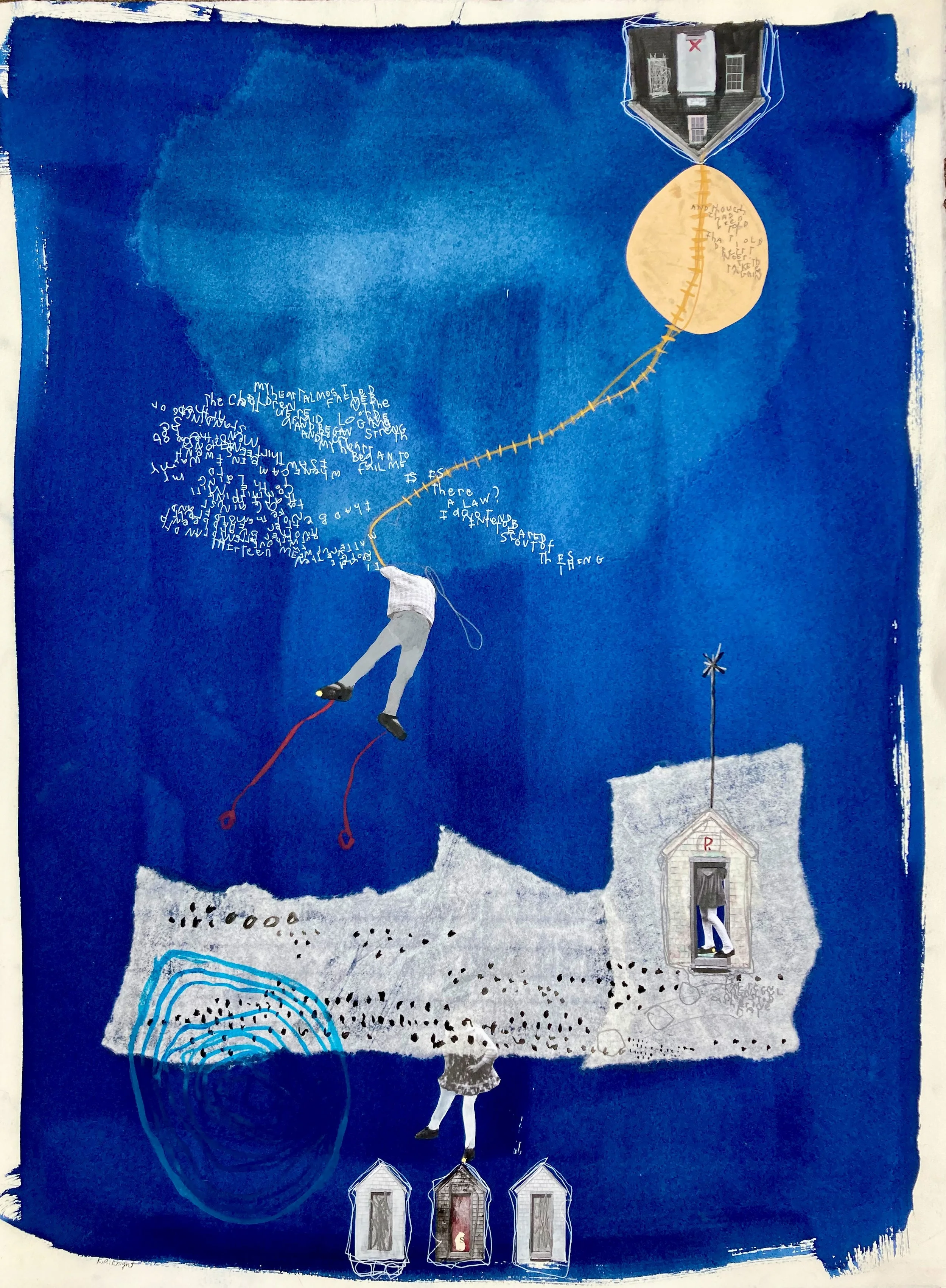 Portal | Deepness | Justified, 2021, Cyanotype print, collage, gouache, graphite, 22 1/2 x 30 inches