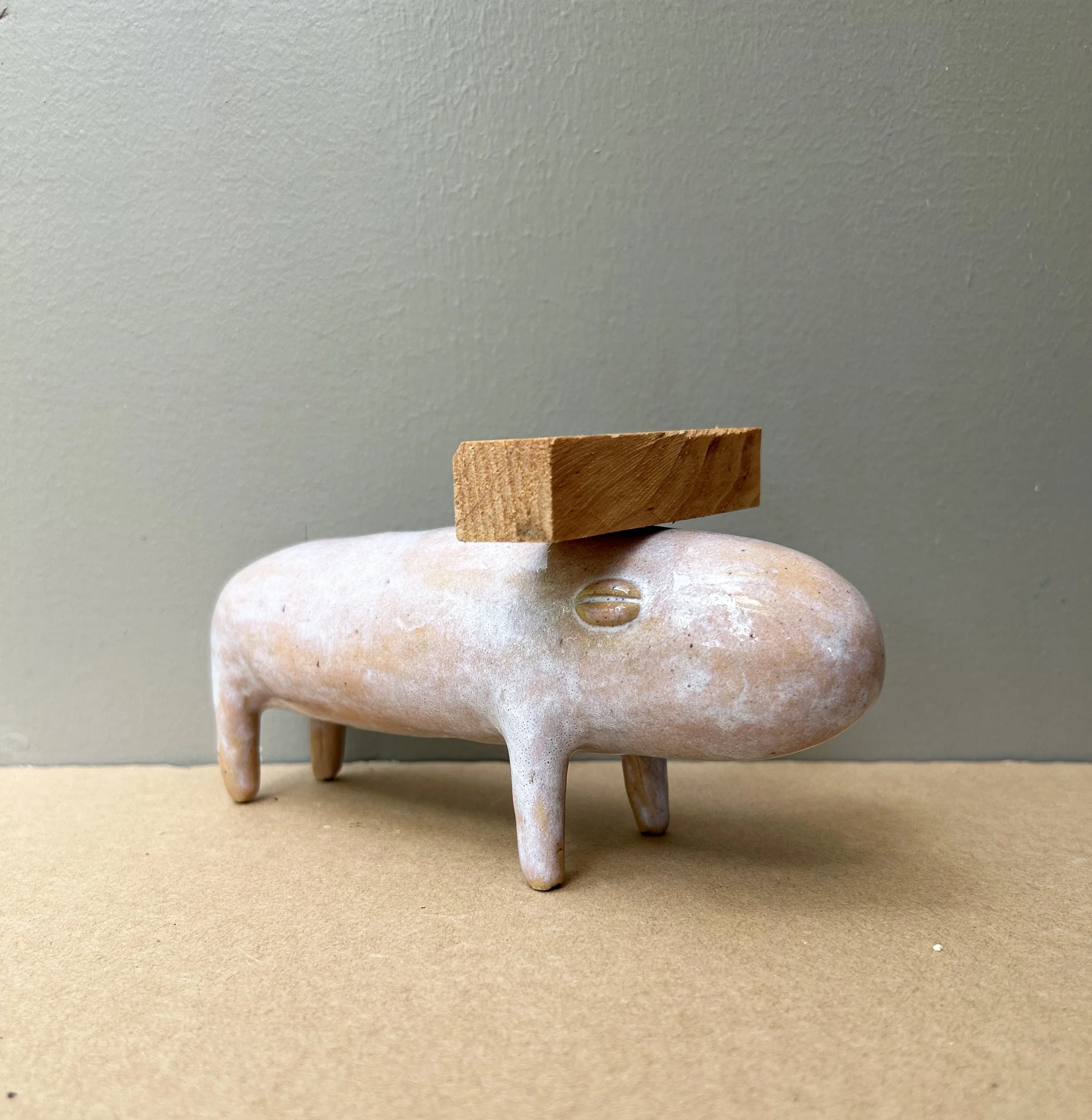 Fauna #13, 2023, ceramic and wood, 4 x 4 x 7.5”