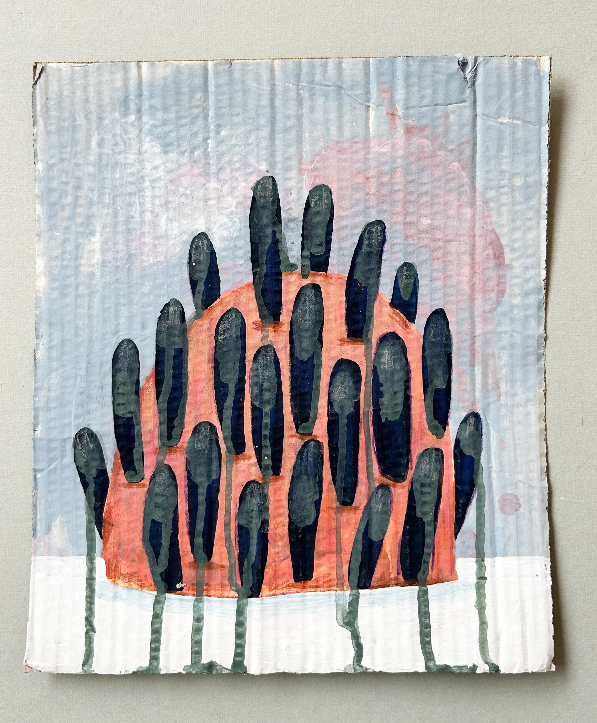 Drawing #7, 2023, acrylic and color pencil on cardboard, 11.5 x 9.5”