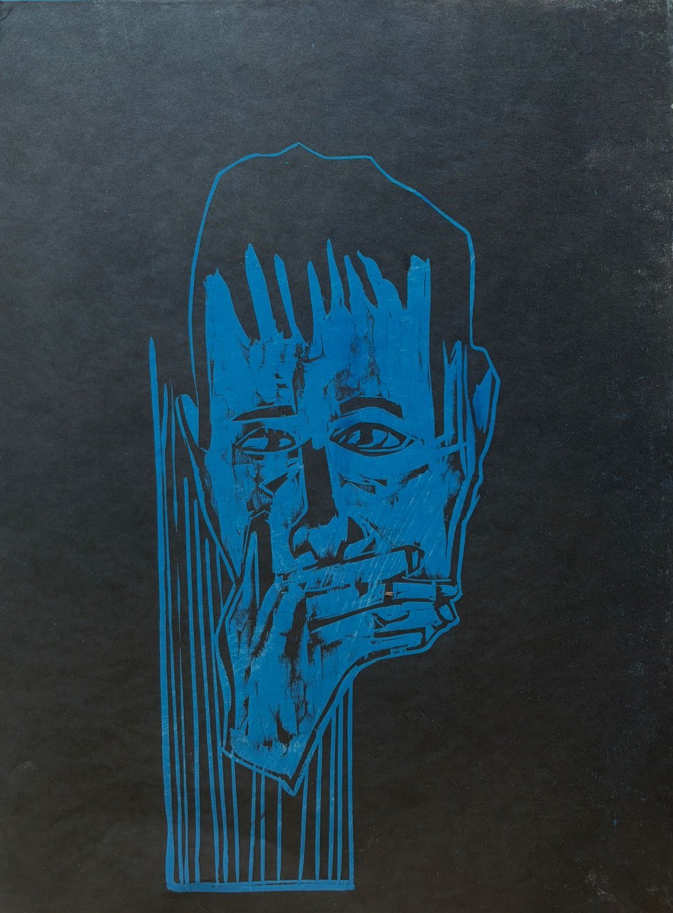 Say Nothing (Blue), 2026, woodcut edition, 8 o f8, 16 x 12 inches, 600.