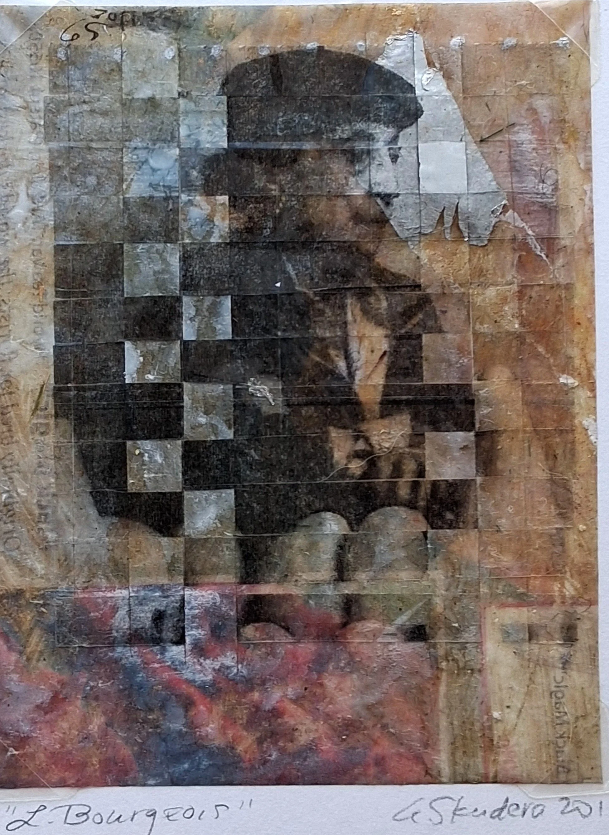
Portrait_L Bourgeoise, 2010-2015 interwoven photo transparencies, with ink, acrylic paint on paper, 8 x 10 inches, 600. 