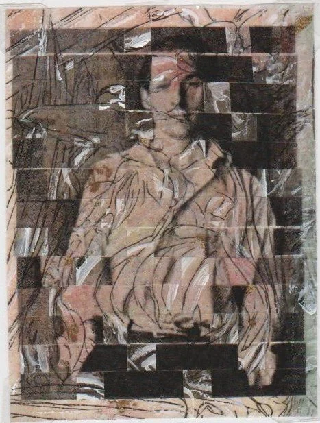 Narcissus_W DeKooning,  2010-2015 interwoven photo transparencies, with ink, acrylic paint on paper, 8 x 10 inches, 600. 