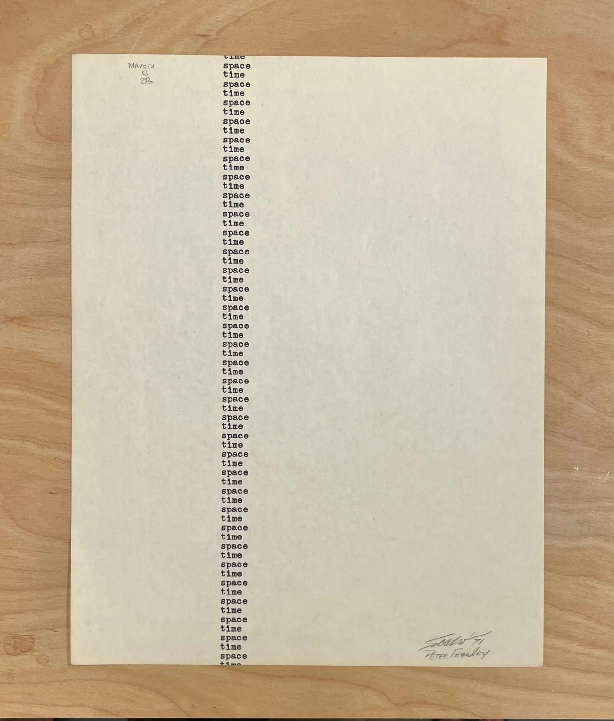 timespacetimespace, 1971, type writer on paper