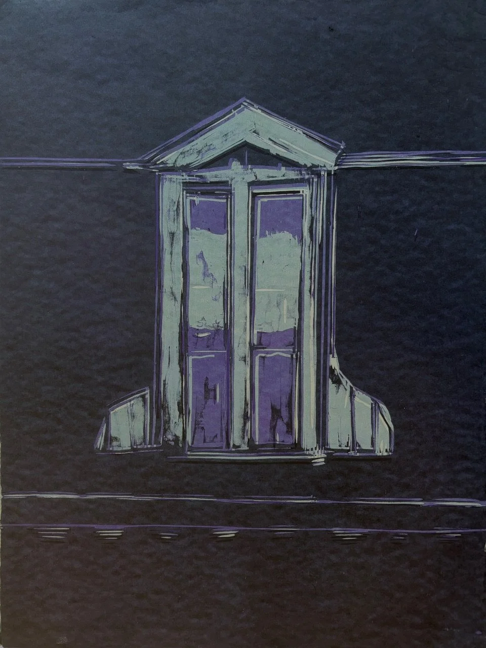 Window Vantage (Violet) #1, 2026, woodcut, 16 x12 inches, 600. 