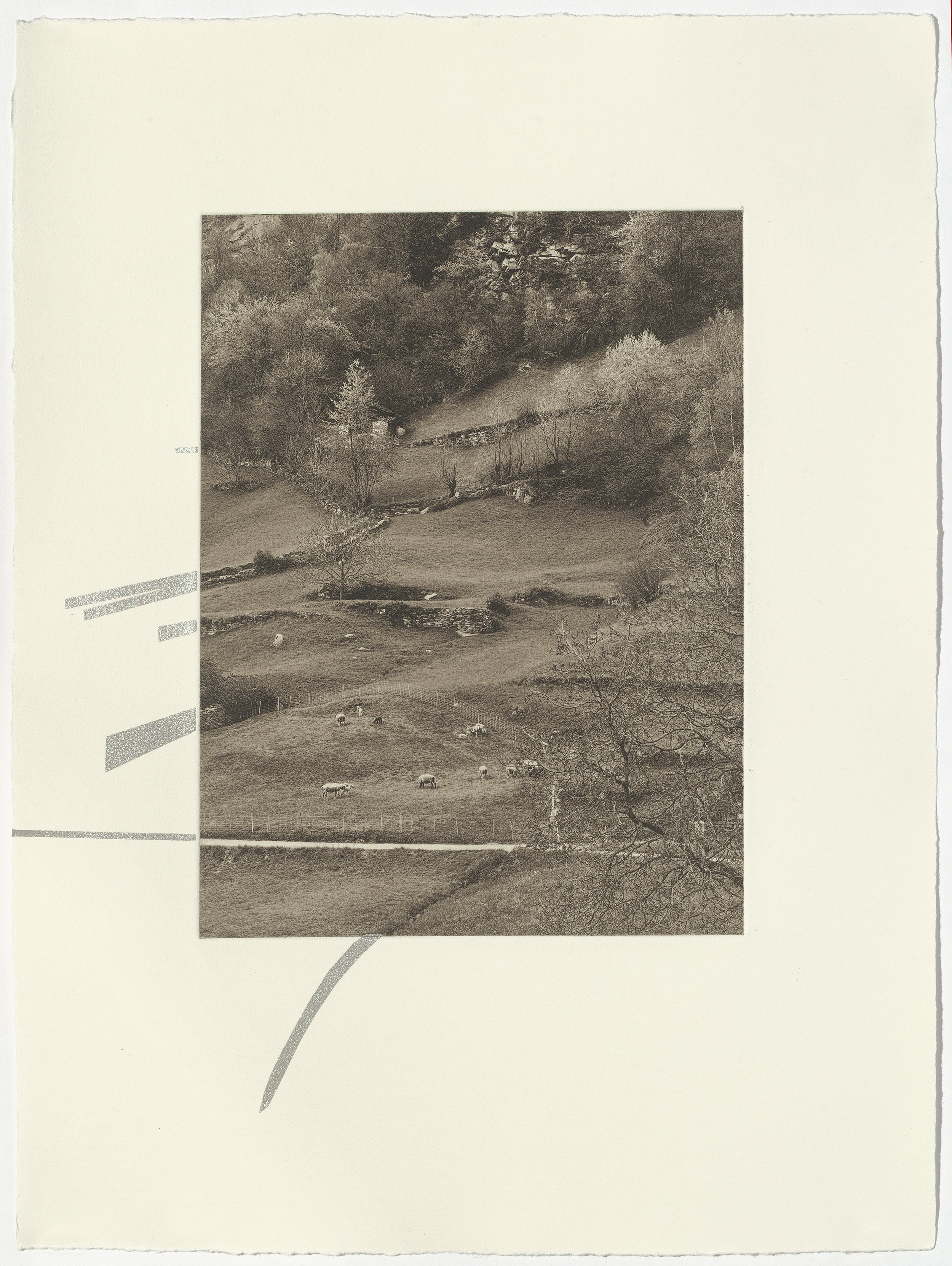 Soglio, 15” x 11”, photogravure with screenprint, 2024
