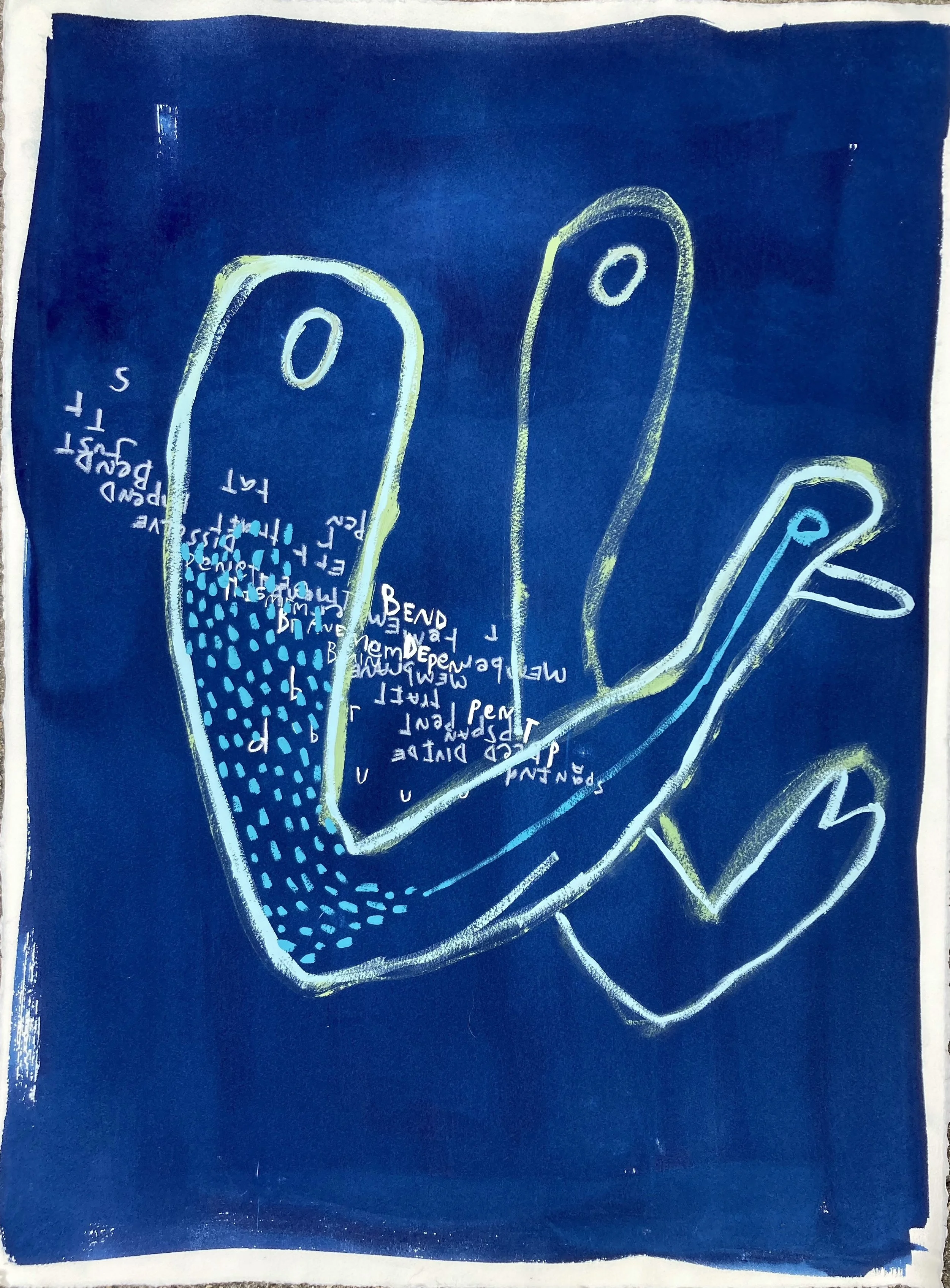 Celestial Animism 2, 2021. Cyanotype, gouache, graphite on paper, 22 x 30 inches