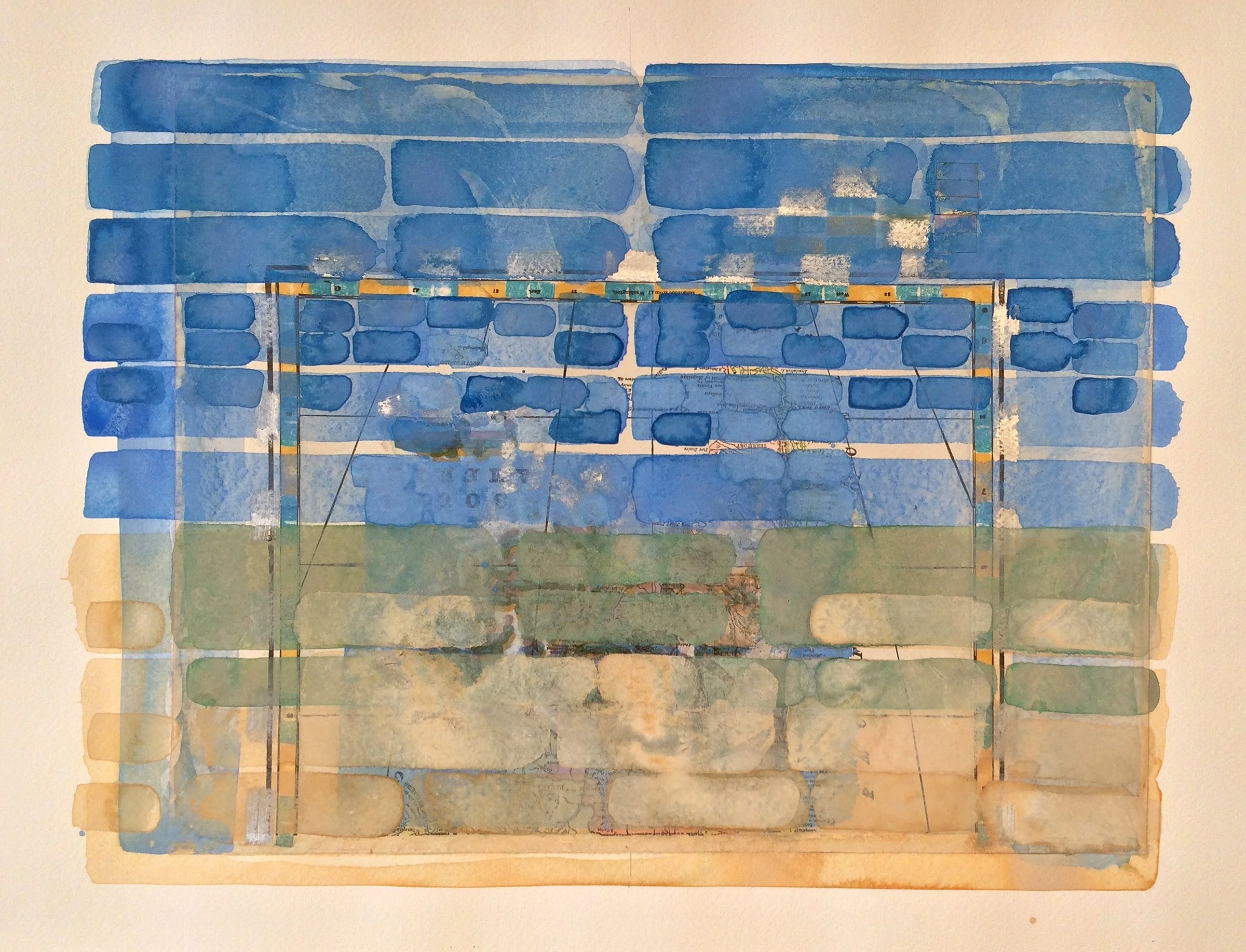 Outer Cape Overpainting XII, 2016, acrylic,
watercolor, metallic paint, ink on printed paper, 15 x 22 inches, 2000.