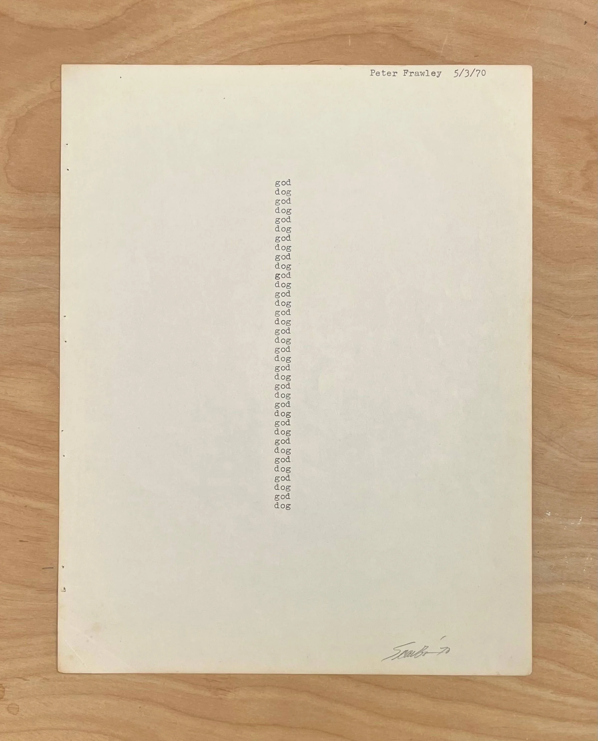 god dog god dog..., 1970, type writer on paper