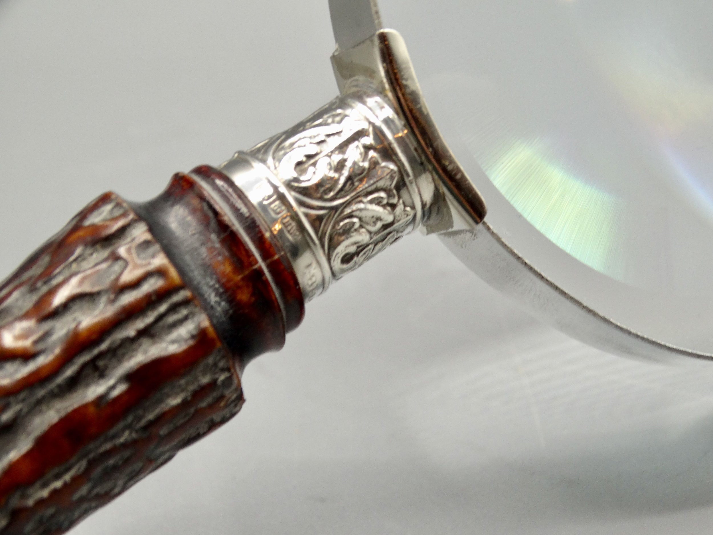 Sterling silver mounts and hallmarks on antique magnifying glass, Henry Wigfull, Sheffield 1911