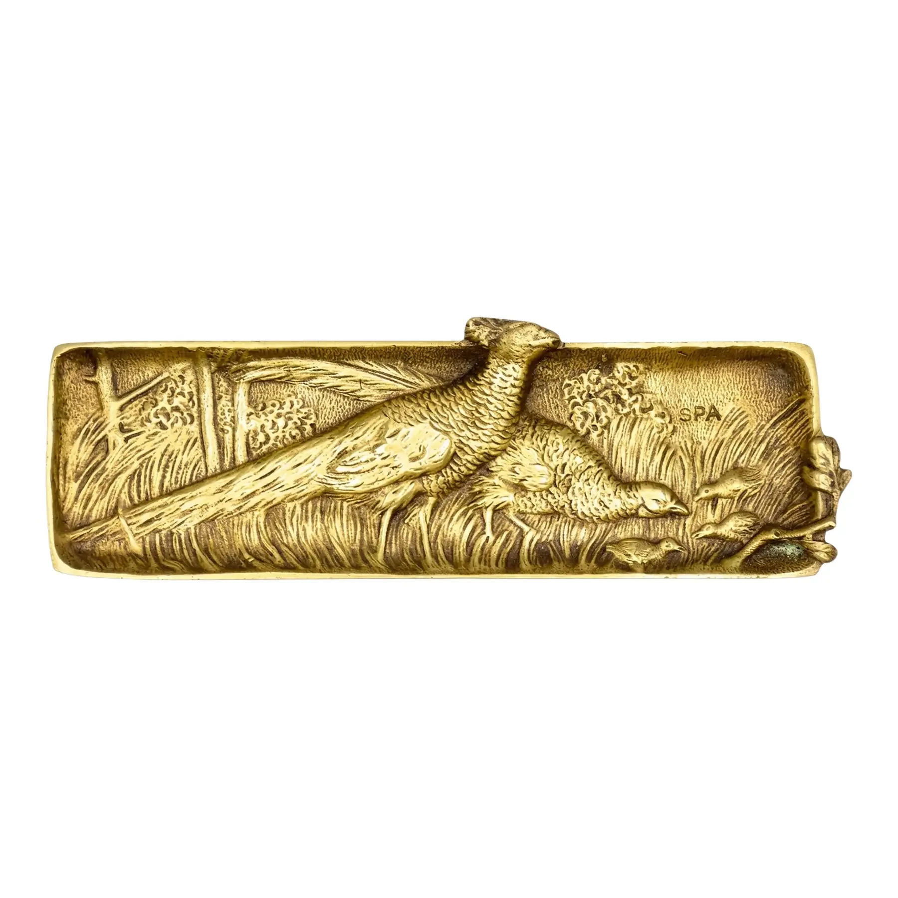 Antique Gilded Bronze Pen Tray With Pheasants