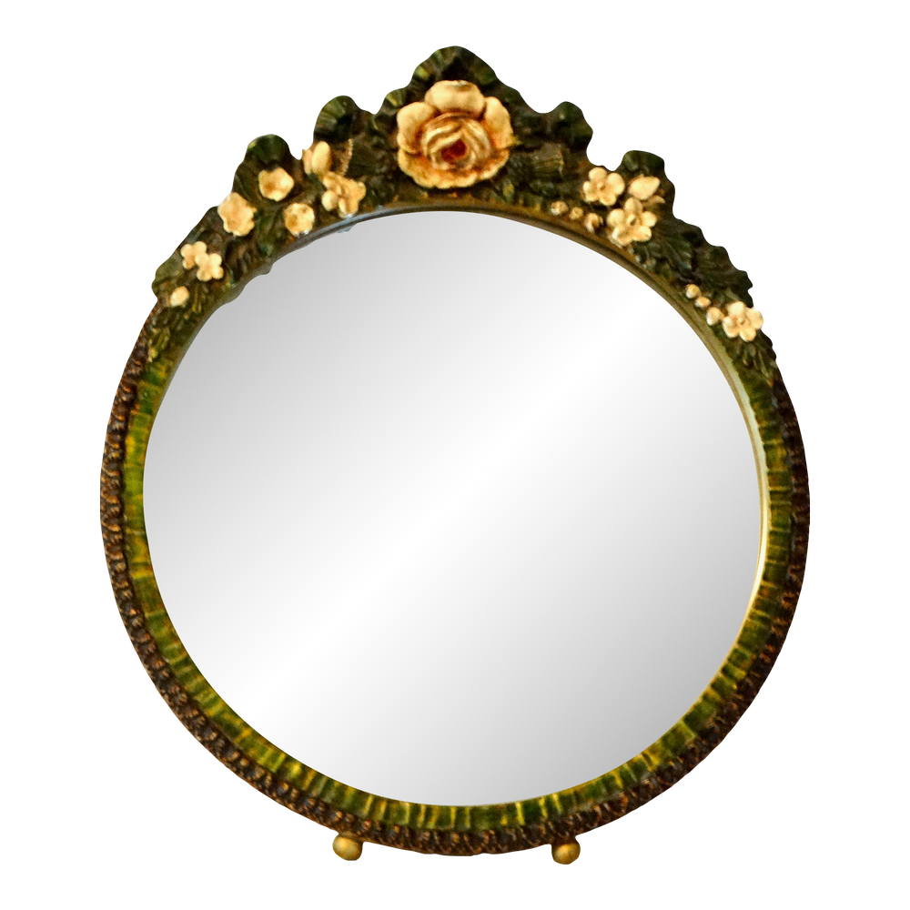 1930's English Barbola Dressing Table Mirror  Faded Rose Antiques