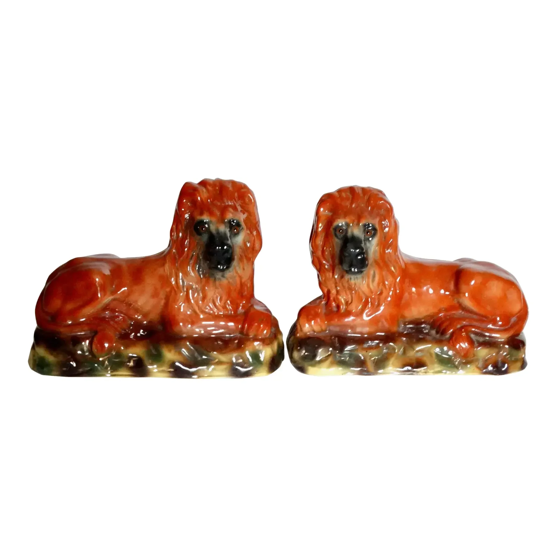19th-Century English Staffordshire Lion Figurines, Pair