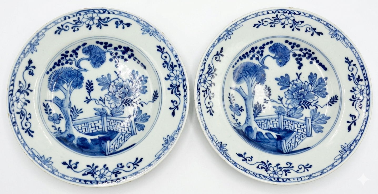 18th-Century Delftware Plates With Maker's Mark, Pair