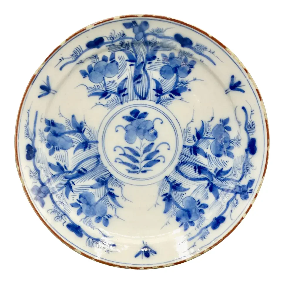 18th-Century.Delftware Plate With Insects & Maker's Mark