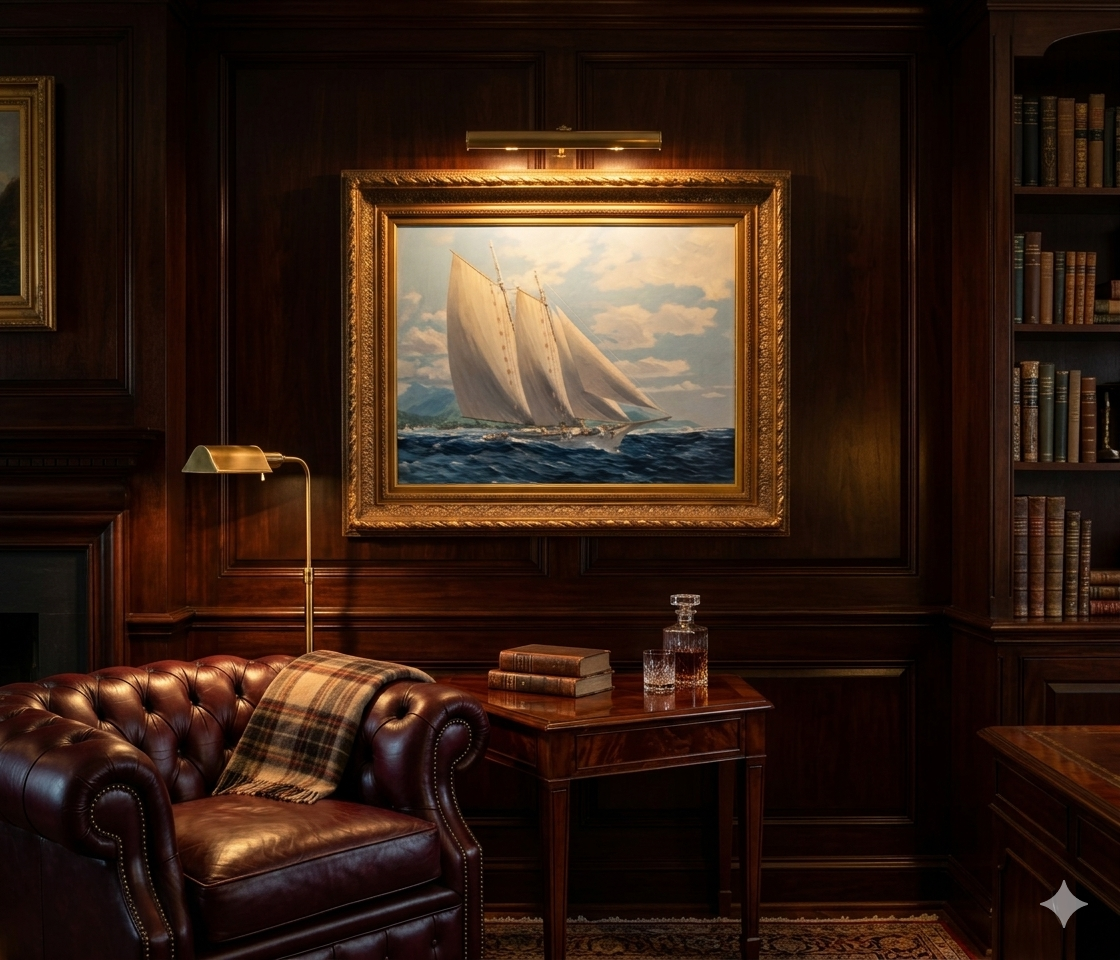 Large Yacht Oil Painting Sailing Louis Macouillard 1913-1987