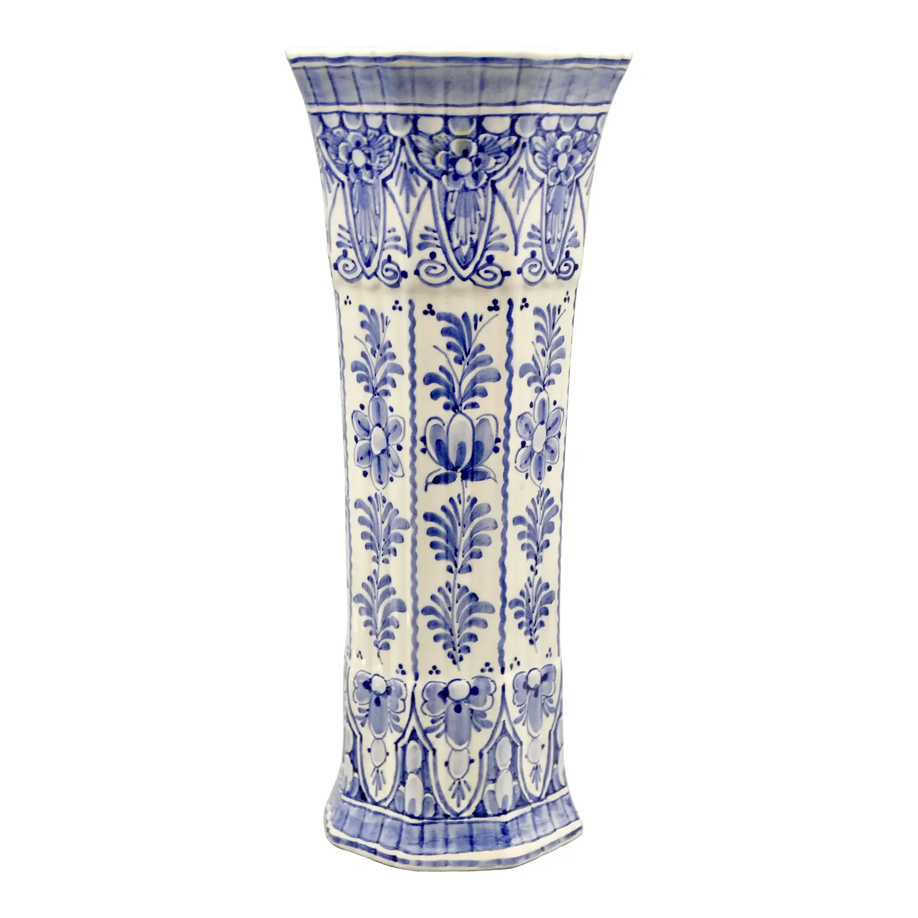 Hand Painted Delftware Trumpet Vase, 11.5 Inches
