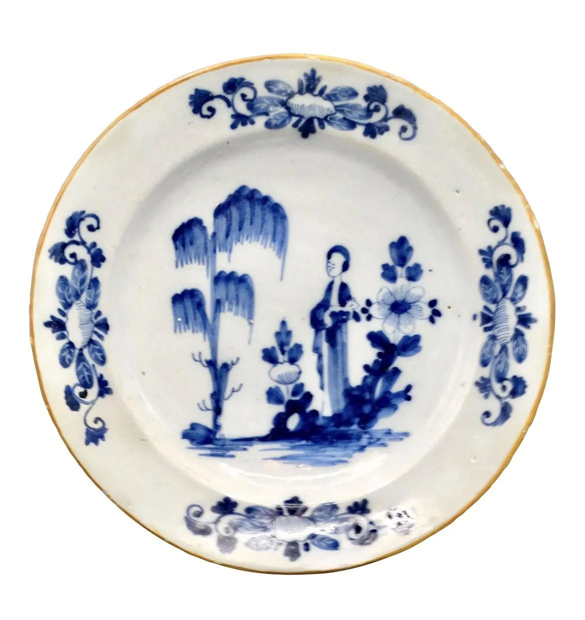 18th-Century Chinoiserie Figural Delft Charger