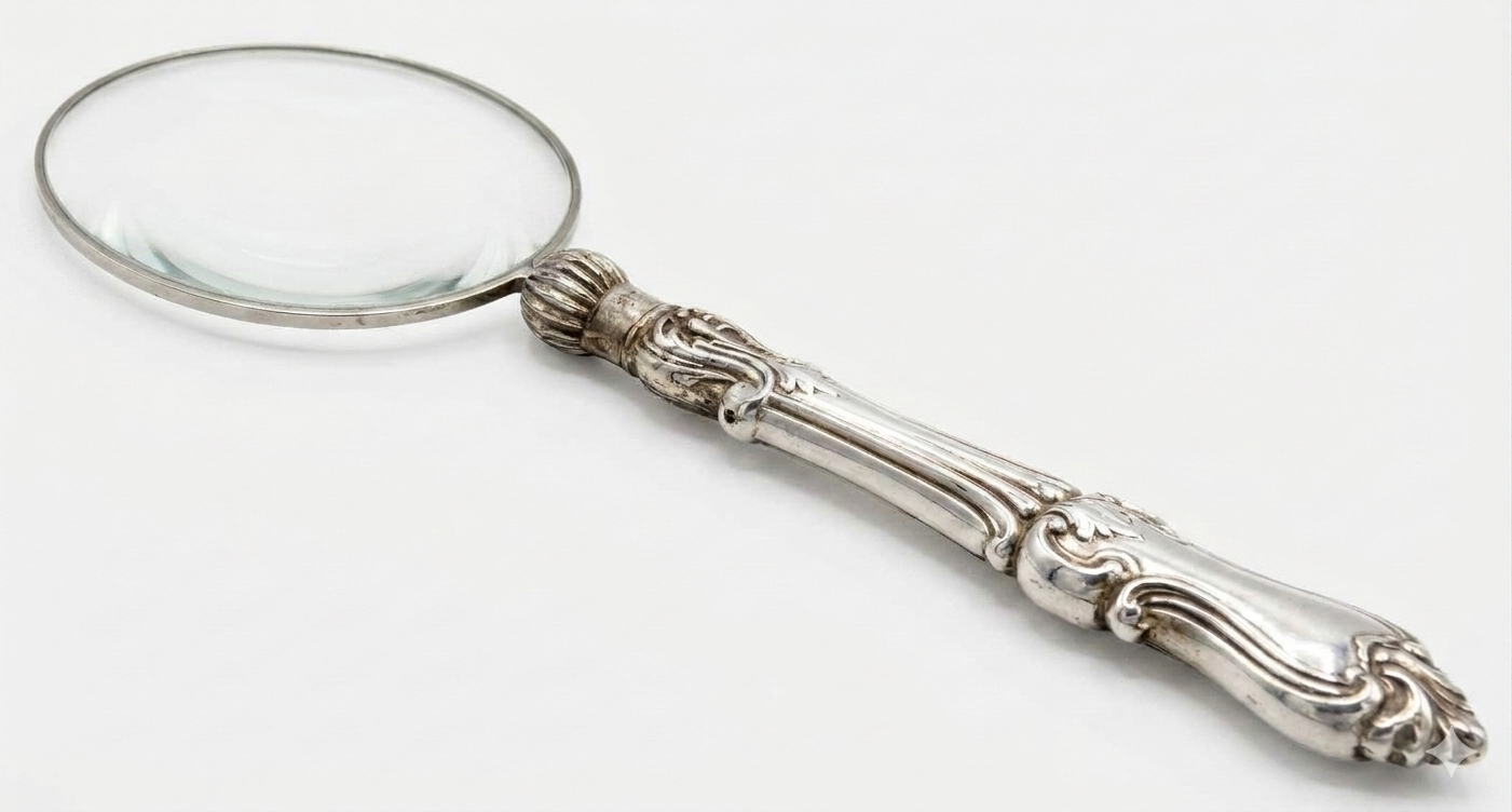 Antique English Sterling Silver Magnifying Glass Hallmarked, Pair Available