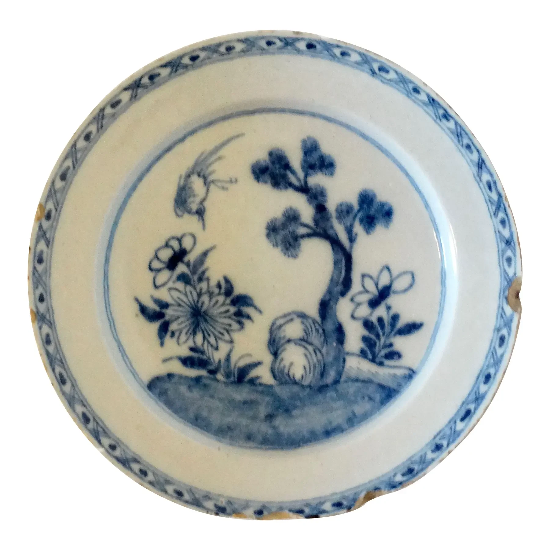 Antique Dutch Delft Chinoiserie Platter Charger 14" Diameter Large Blue White