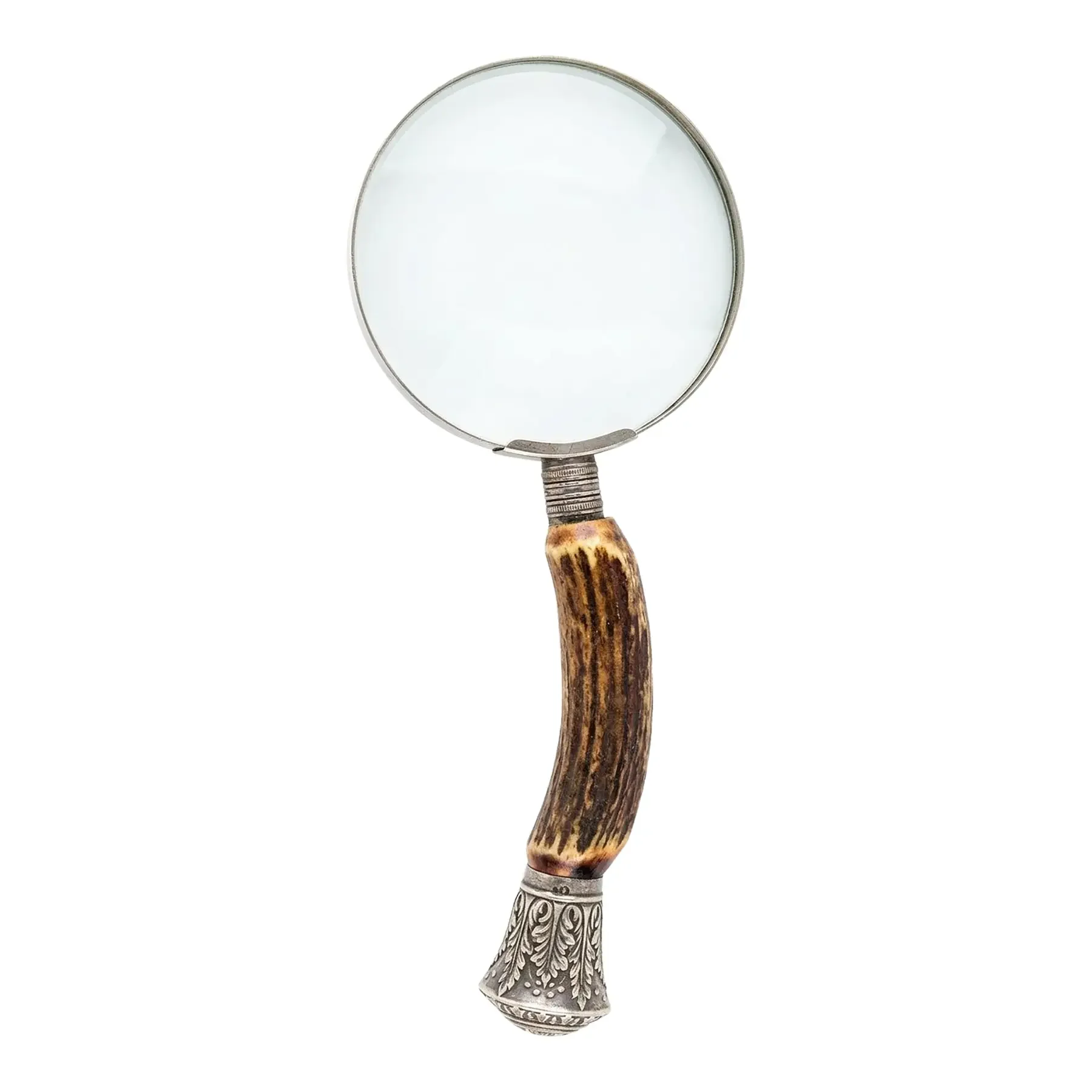 Antique English Silver & Natural Stag Horn Magnifying Glass