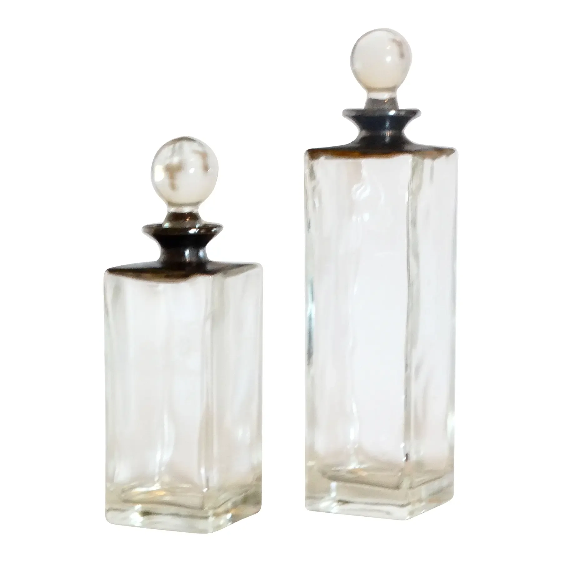 Glass Apothecary Vanity Jars With Silver Accents, Set of 2