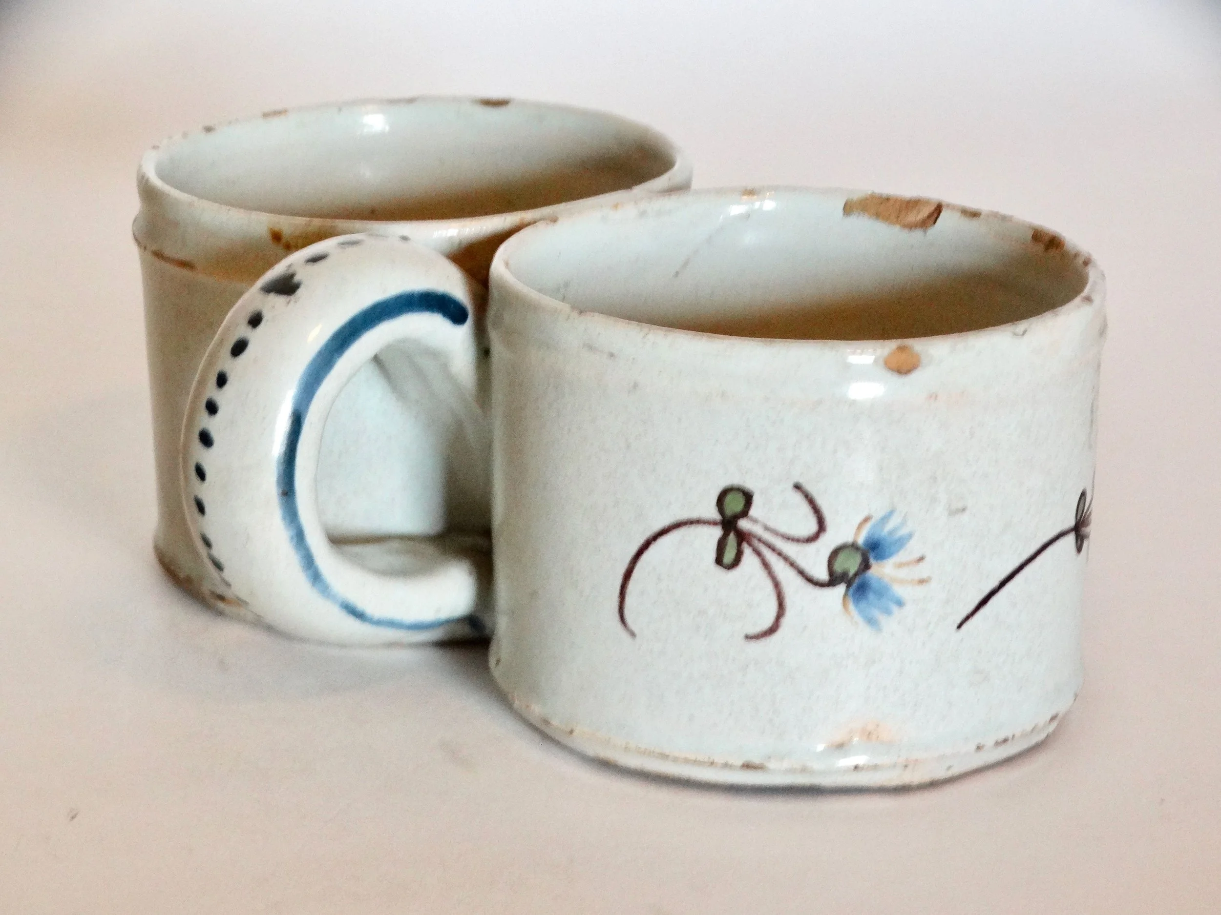 18th-century Delft faience presentier double dish, hand molded and hand painted with polychrome floral pattern