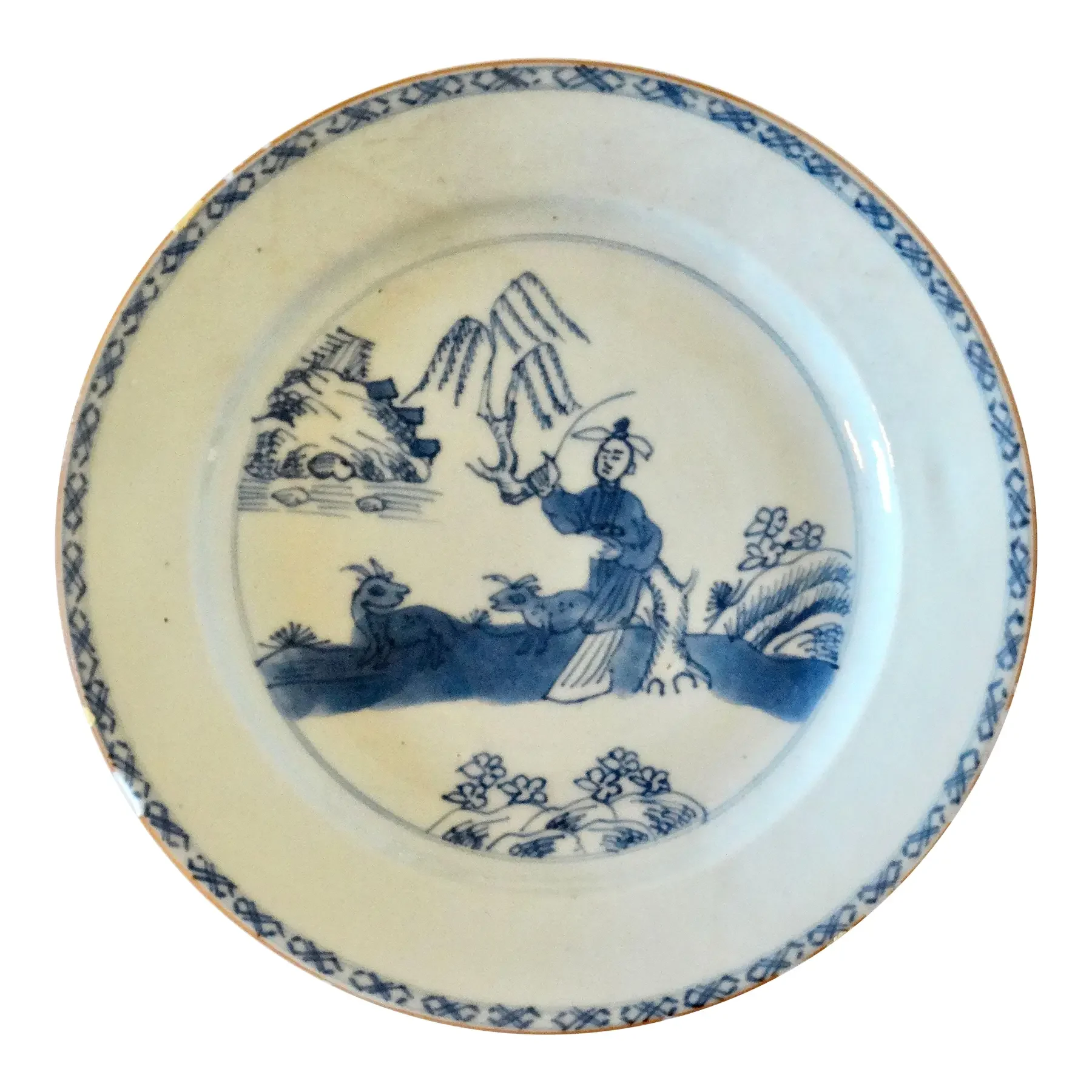 Antique English Delftware Figural Chinoiserie Plate
