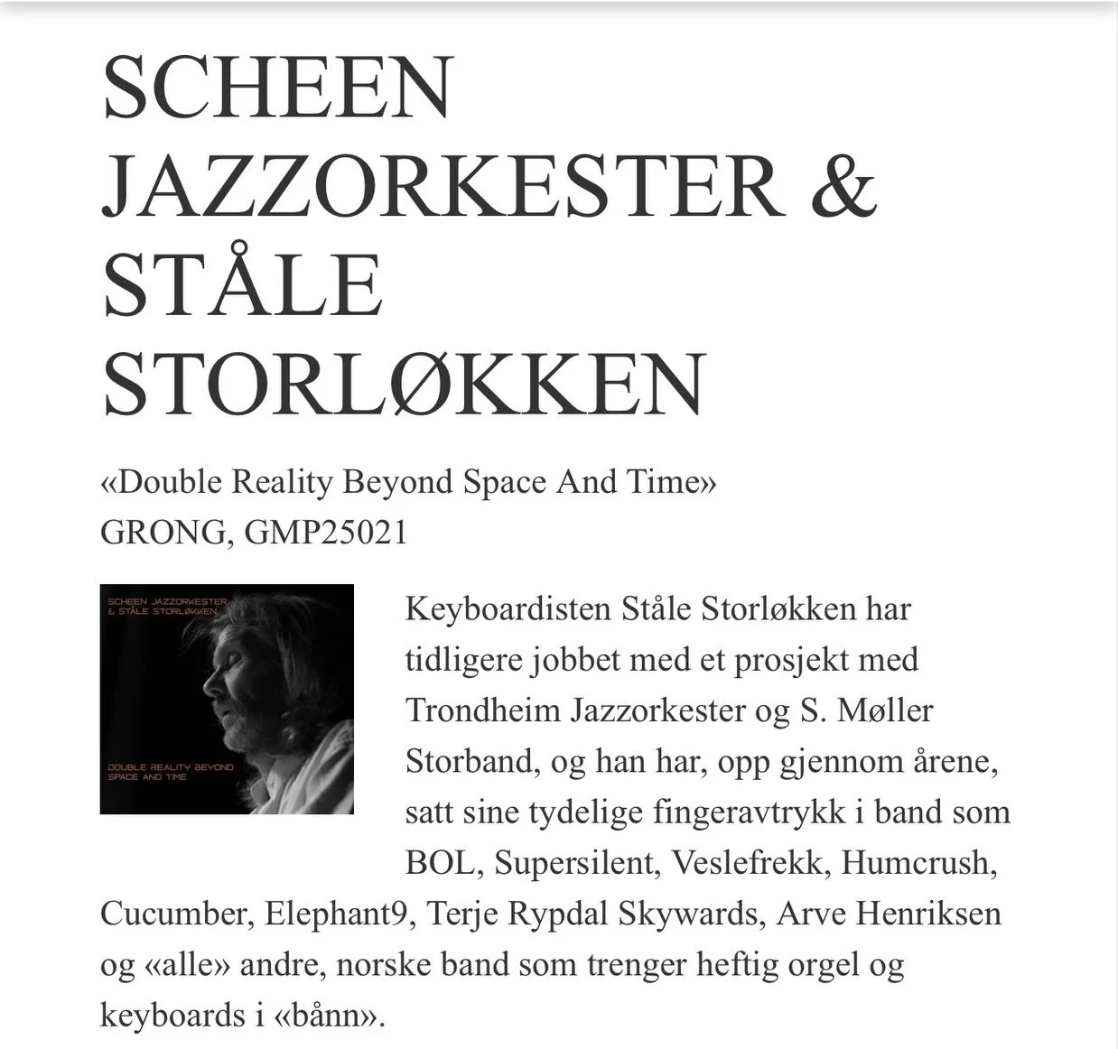 Flott anmeldelse av Scheen Jazzorkester &amp; St&aring;le Storl&oslash;kkens &laquo;Double Reality Beyond Space and Time&raquo; fra Salt Peanuts/ @granliej