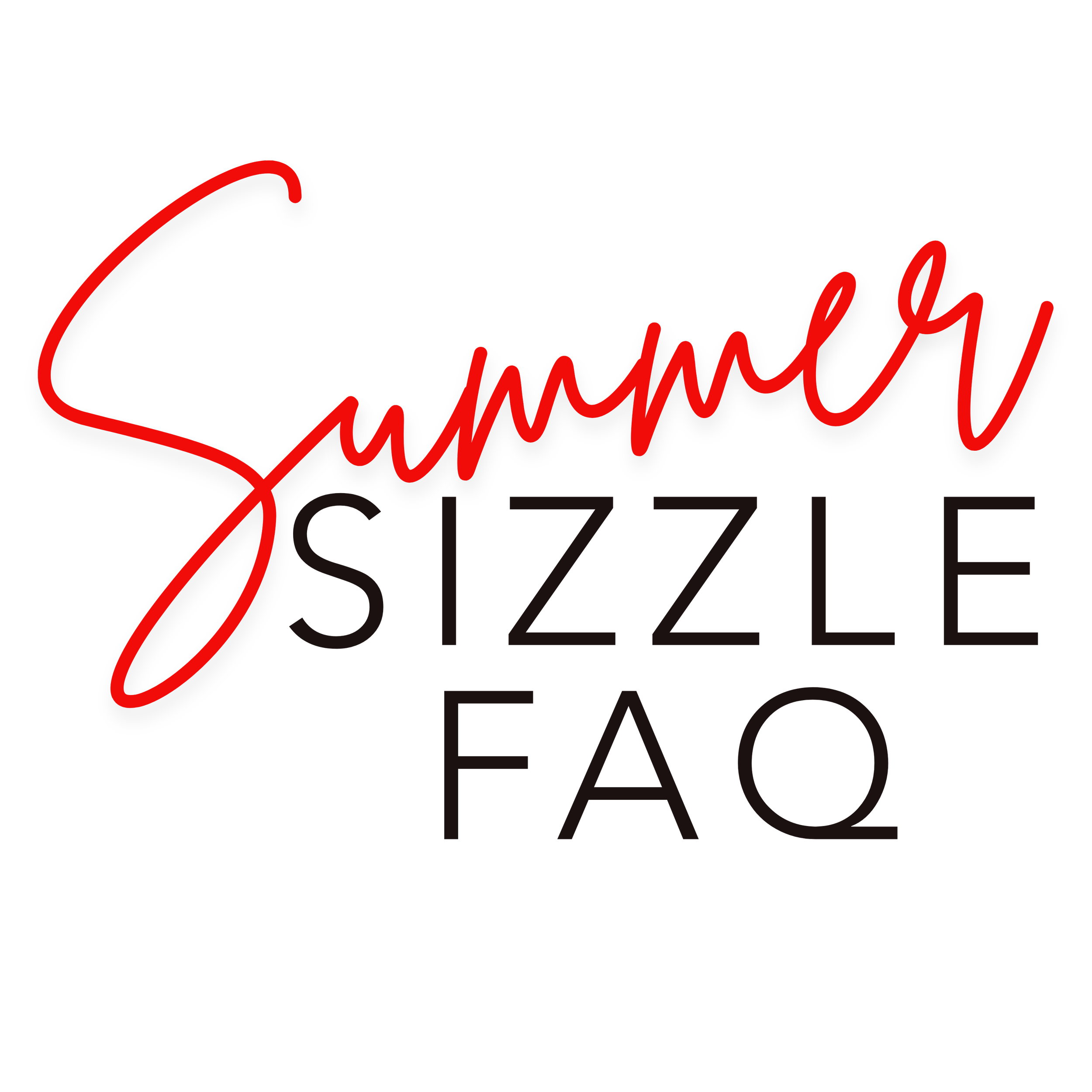 Text saying 'Summer Sizzle FAQ' with 'Summer' in red cursive and the rest in black capital letters.