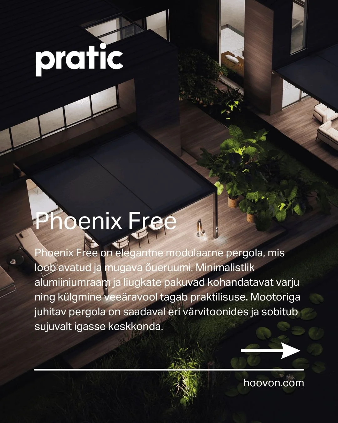 Pratic Free &ndash; pergola, mis &uuml;hendab arhitektuurse joone ja ajatu minimalistliku disaini.��

#praticofficial #hoovonofficial #architecture #openairculture #outdoorsolutions #pergolas #bioclimaticpergolas #design #minimaldesign #outdoorlife #